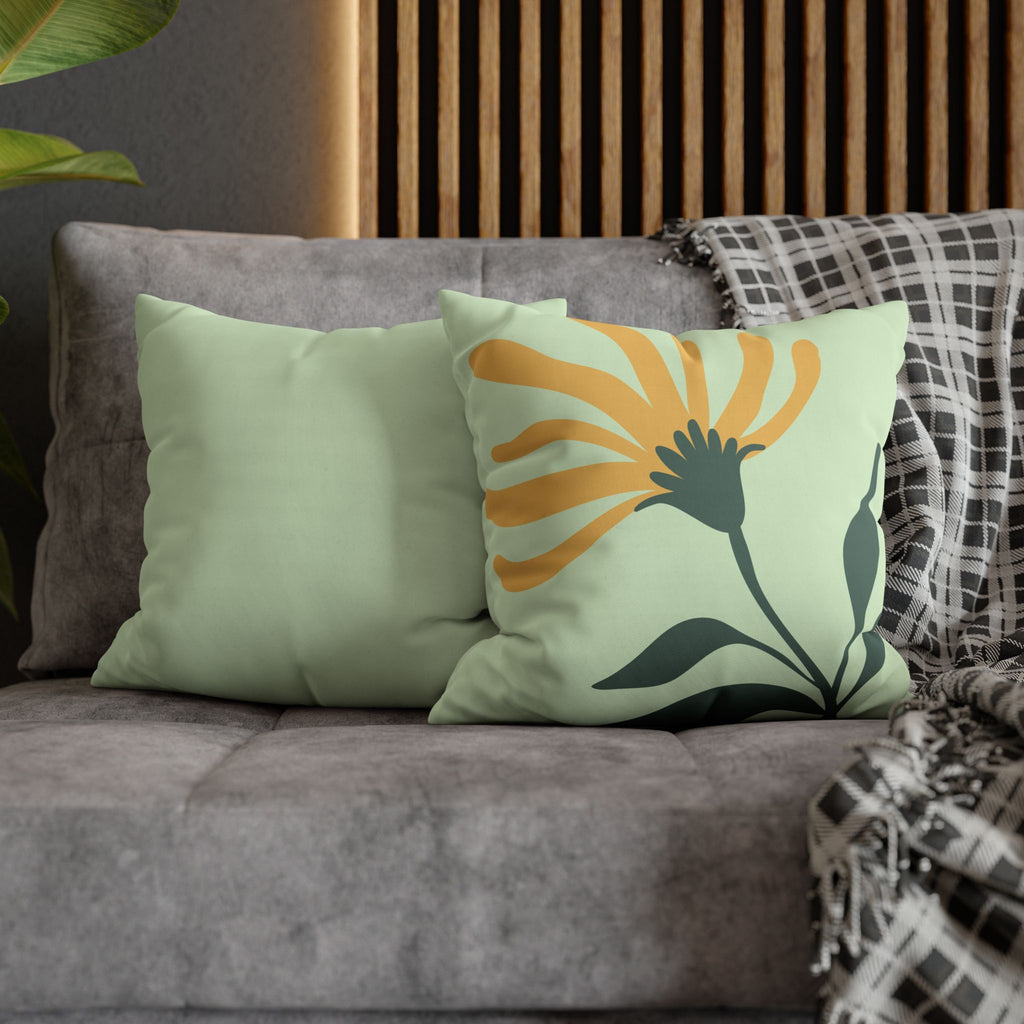 Botanical Floral Square Pillowcase — Mint Canvas Throw Pillow Cover
