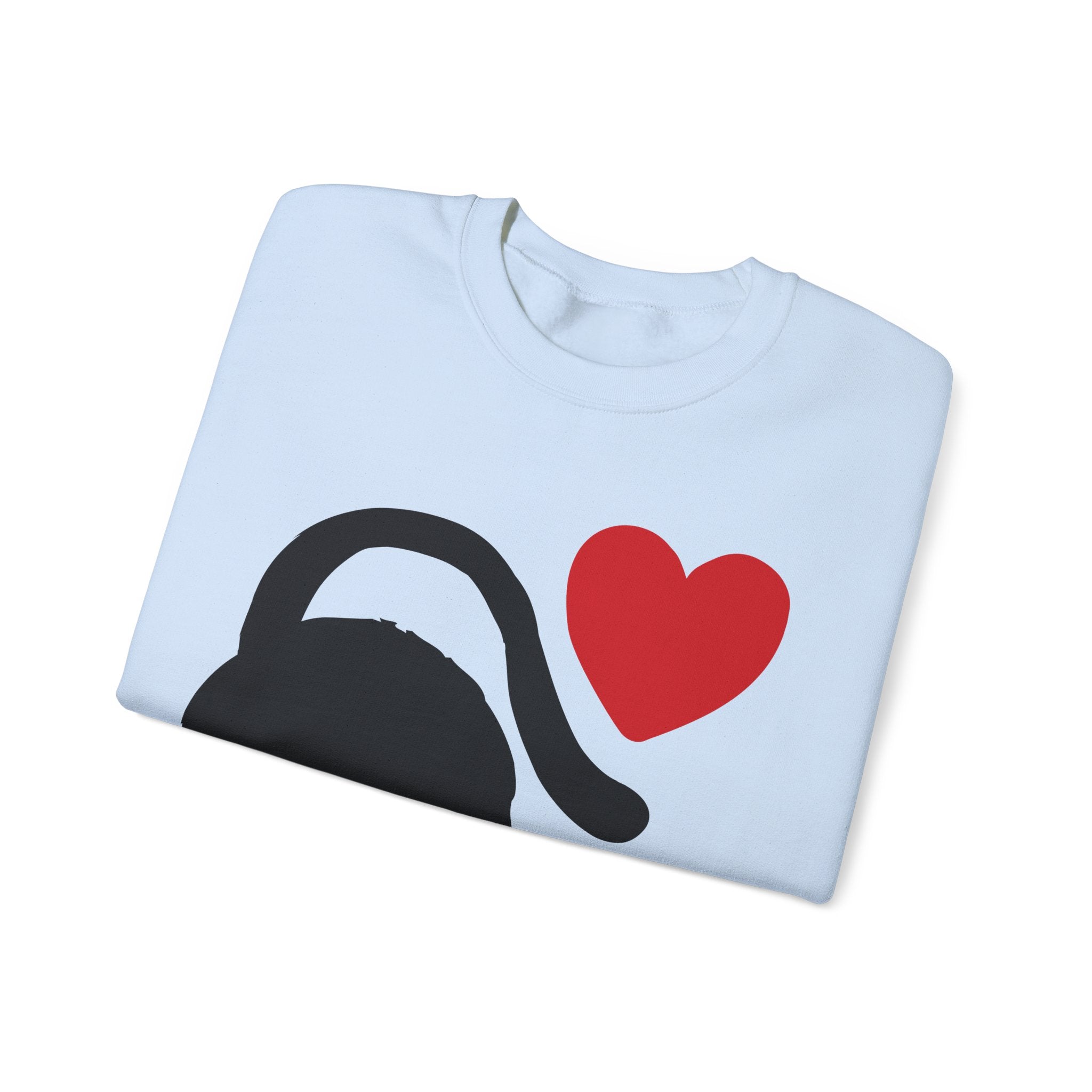 Cat Lover Sweatshirt — Black Cat with Heart Graphic
