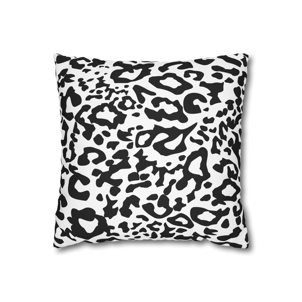 Chic Leopard Print Square Pillowcase — Black & White Animal Pattern Cushion Cover