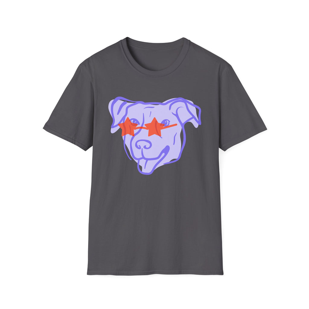 Star-Eyed Dog T-Shirt — Cute Purple Pup with Red Star Sunglasses Tee