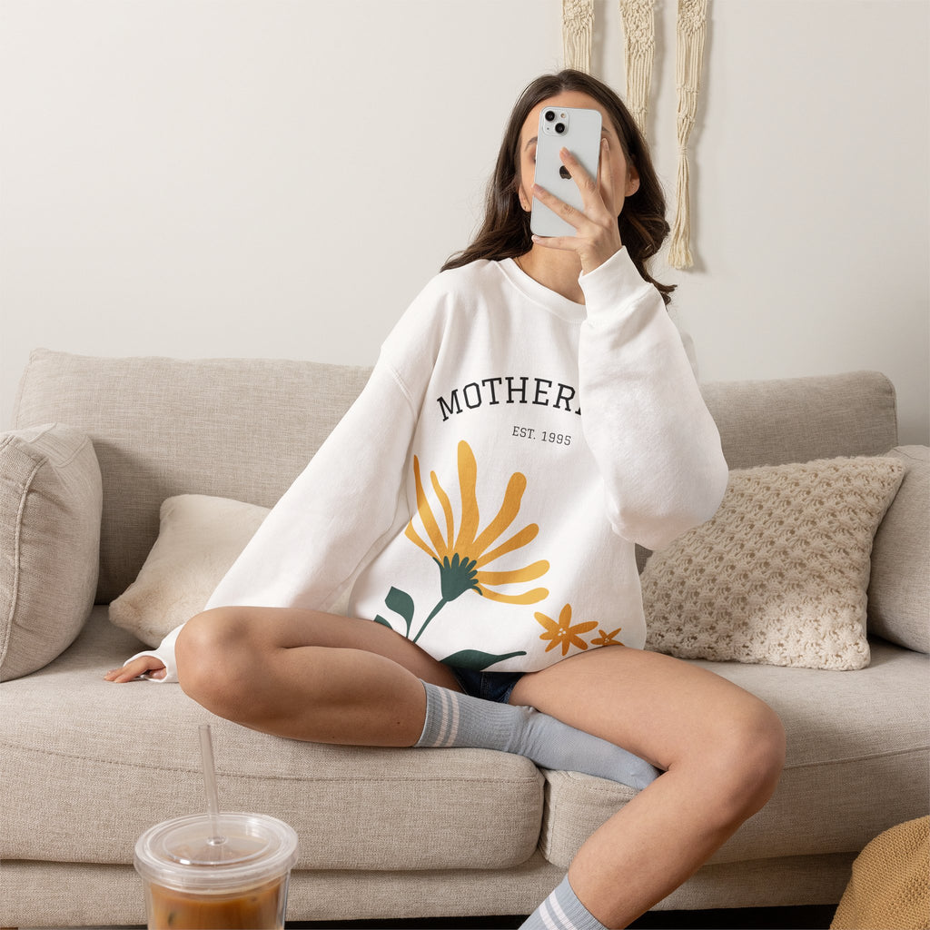 Motherhood Floral Crewneck Sweatshirt — 'Motherhood Est. 1985' Cozy Mom Gift