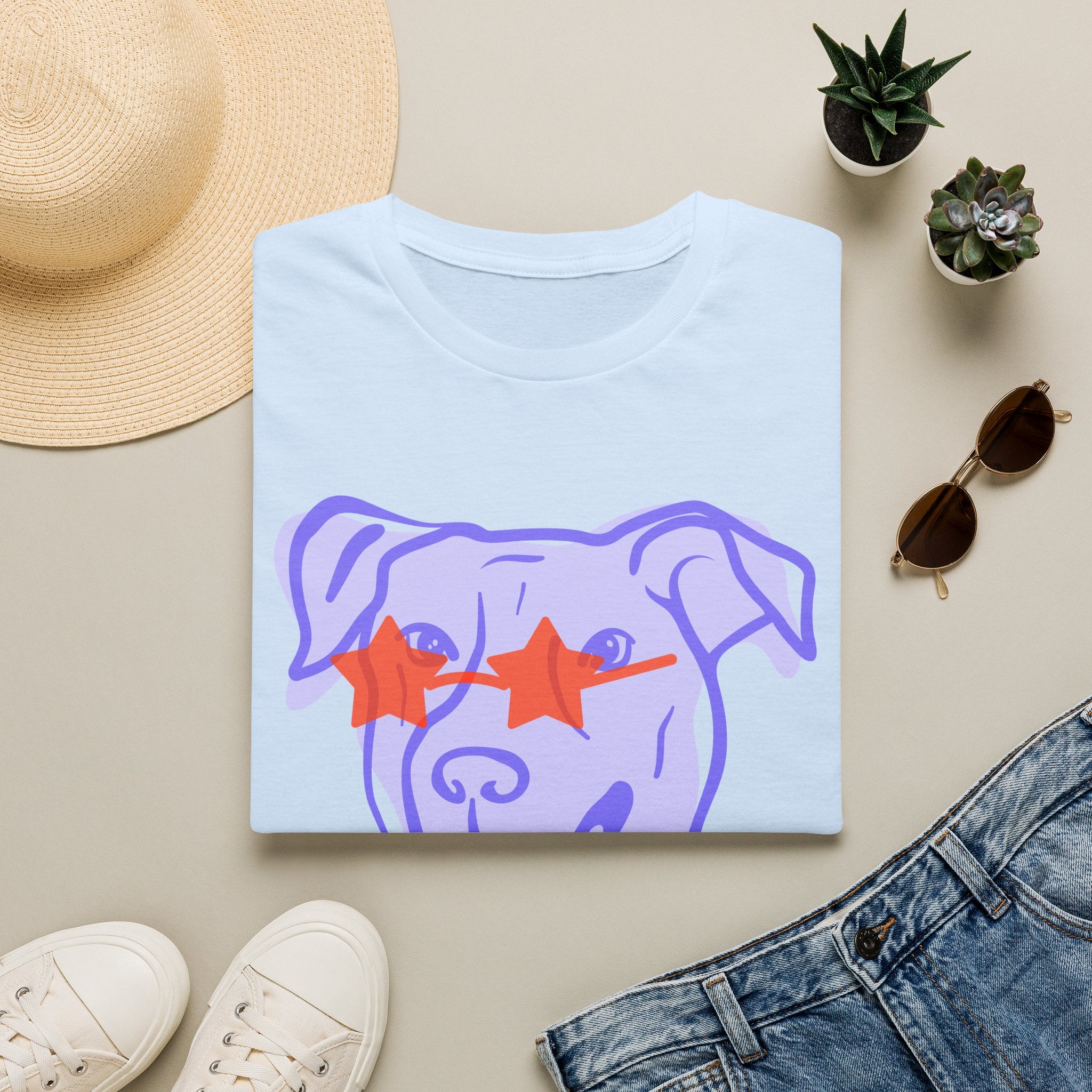 Star-Eyed Dog T-Shirt — Cute Purple Pup with Red Star Sunglasses Tee