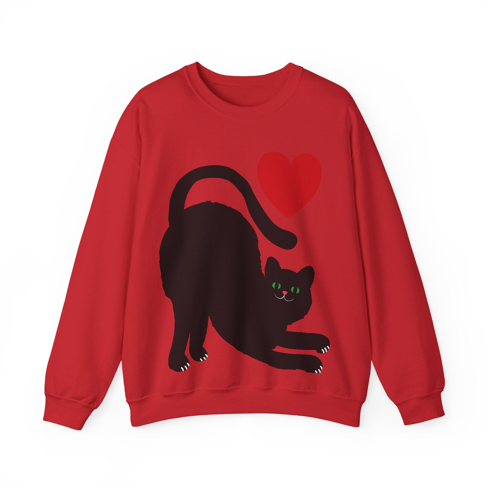 Cat Lover Sweatshirt — Black Cat with Heart Graphic