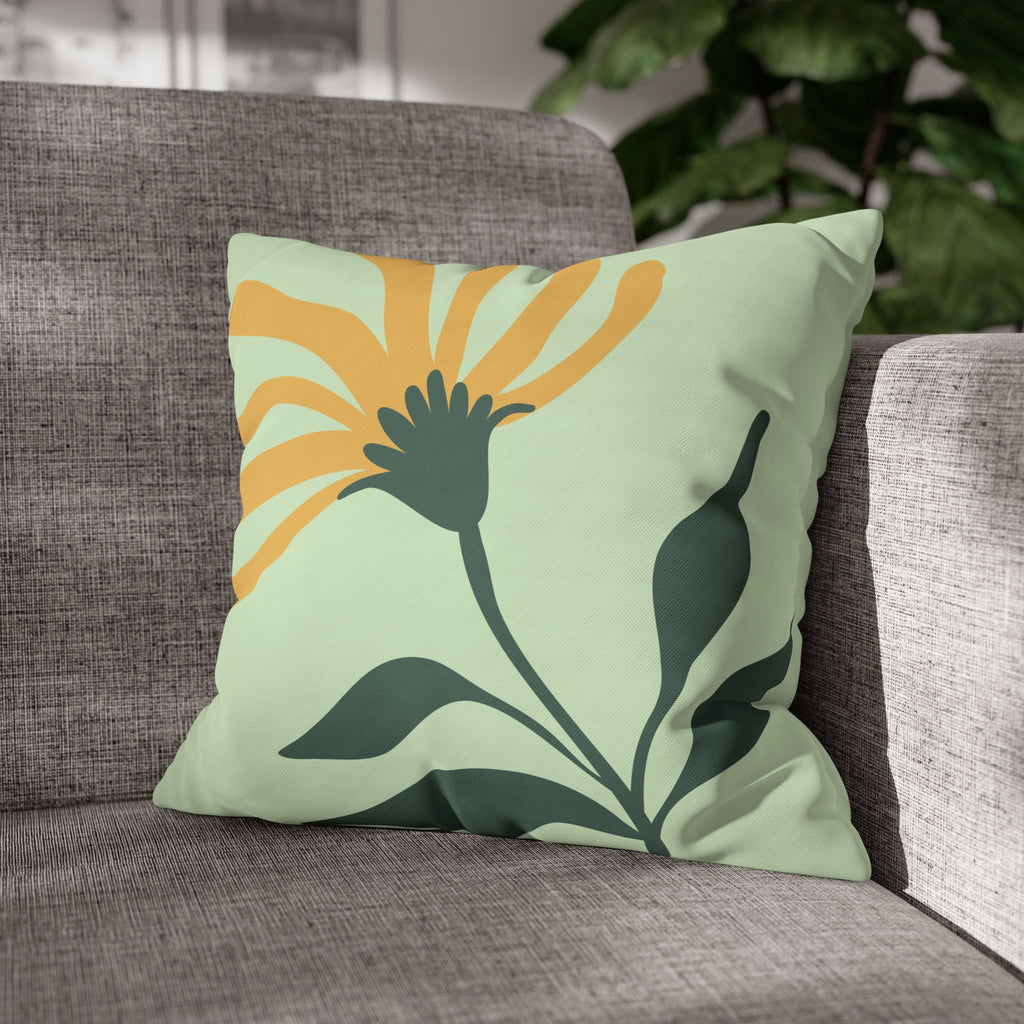 Botanical Floral Square Pillowcase — Mint Canvas Throw Pillow Cover