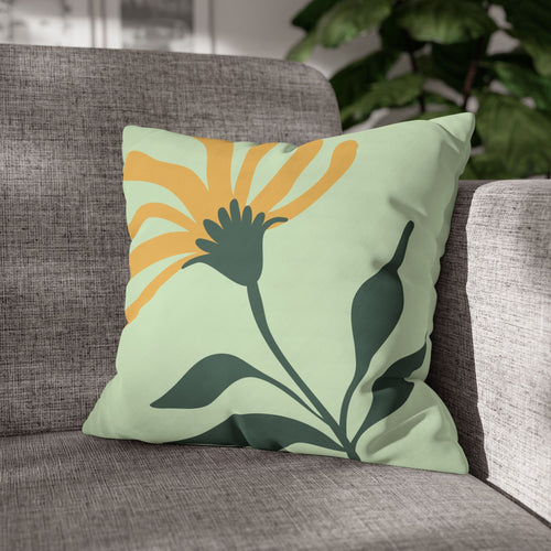 Botanical Floral Square Pillowcase — Mint Canvas Throw Pillow Cover