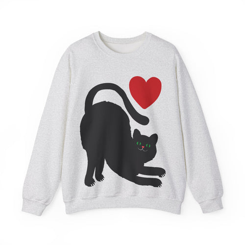 Cat Lover Sweatshirt — Black Cat with Heart Graphic