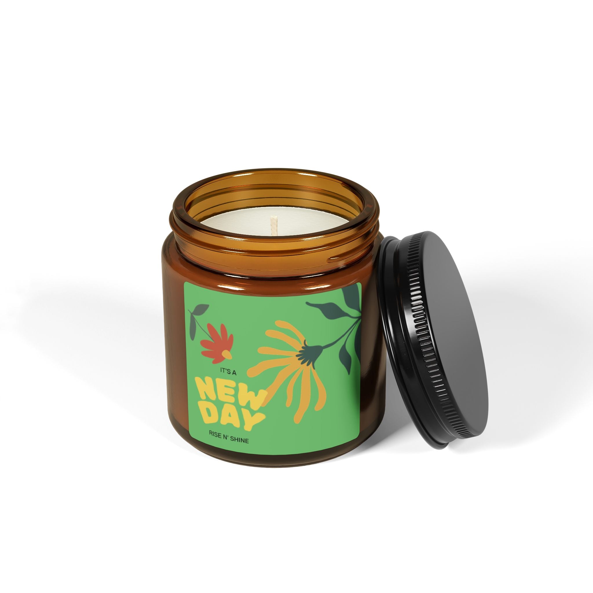 New Day Scented Soy Candle — Amber Jar, Uplifting Floral Aromatherapy
