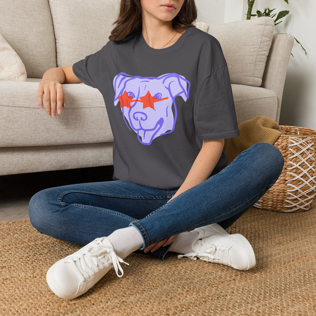 Star-Eyed Dog T-Shirt — Cute Purple Pup with Red Star Sunglasses Tee