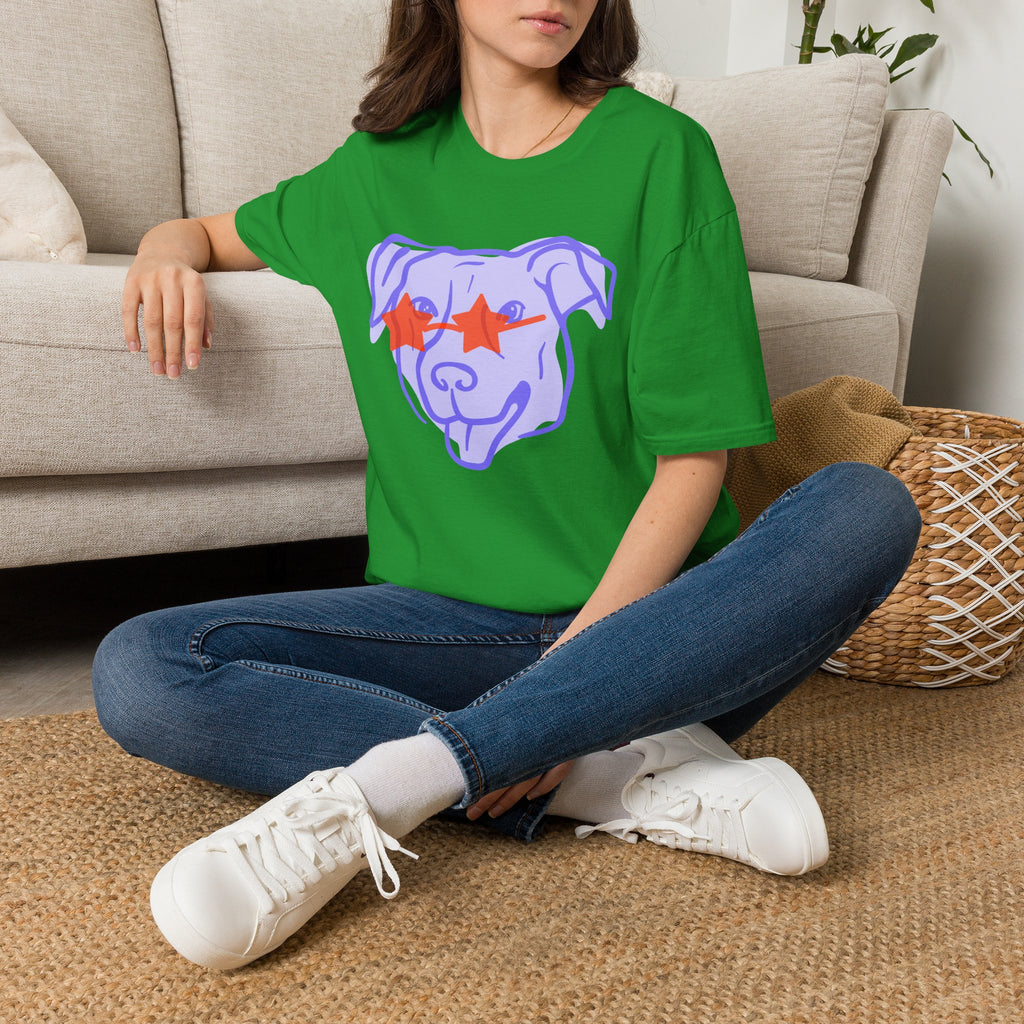 Star-Eyed Dog T-Shirt — Cute Purple Pup with Red Star Sunglasses Tee