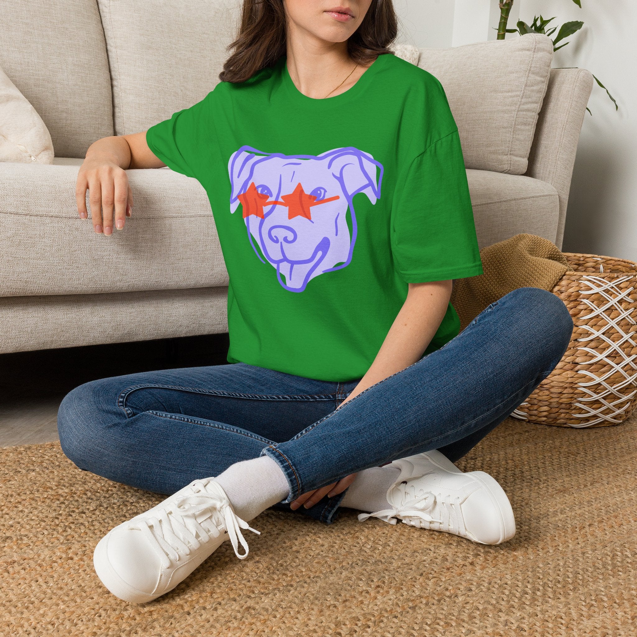 Star-Eyed Dog T-Shirt — Cute Purple Pup with Red Star Sunglasses Tee