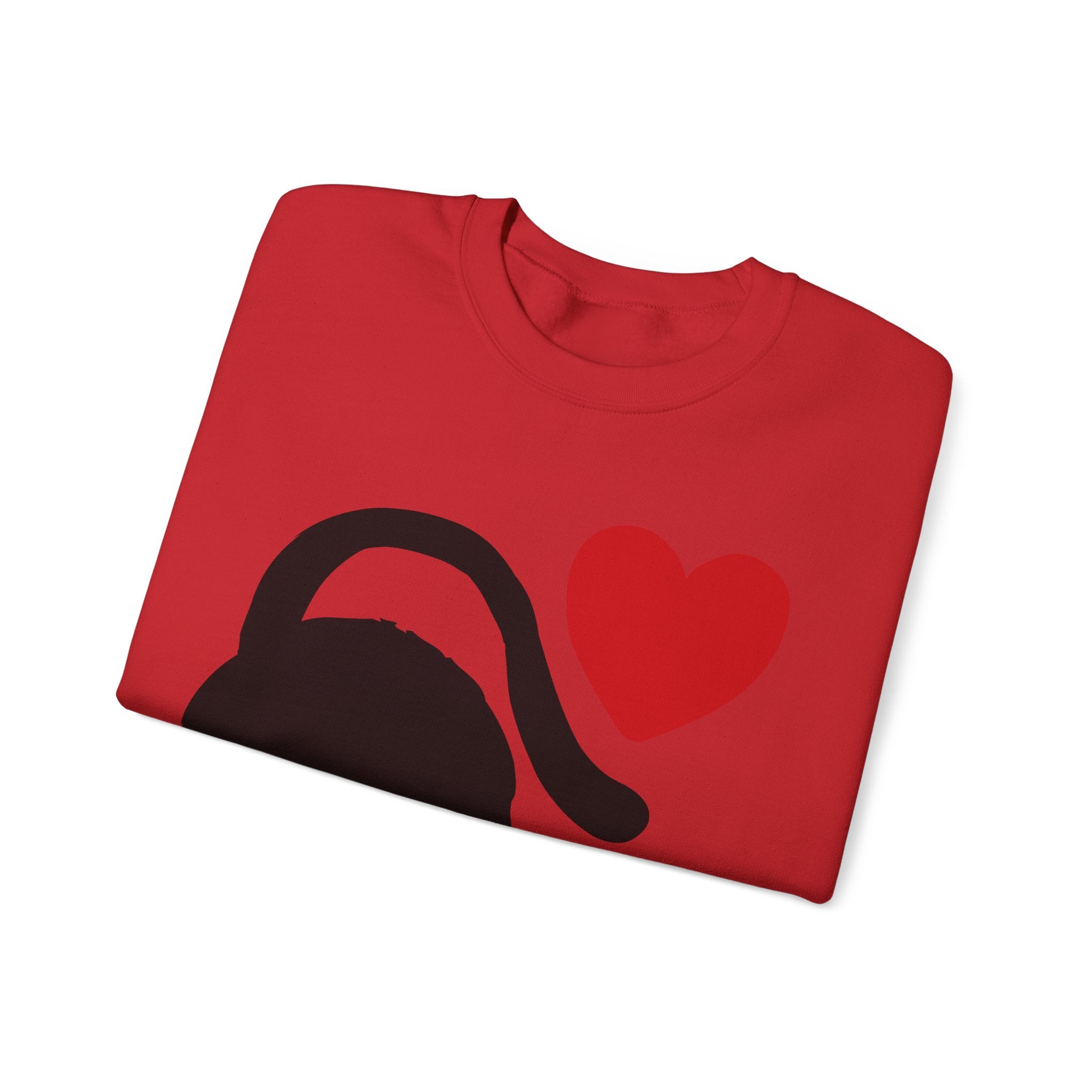 Cat Lover Sweatshirt — Black Cat with Heart Graphic