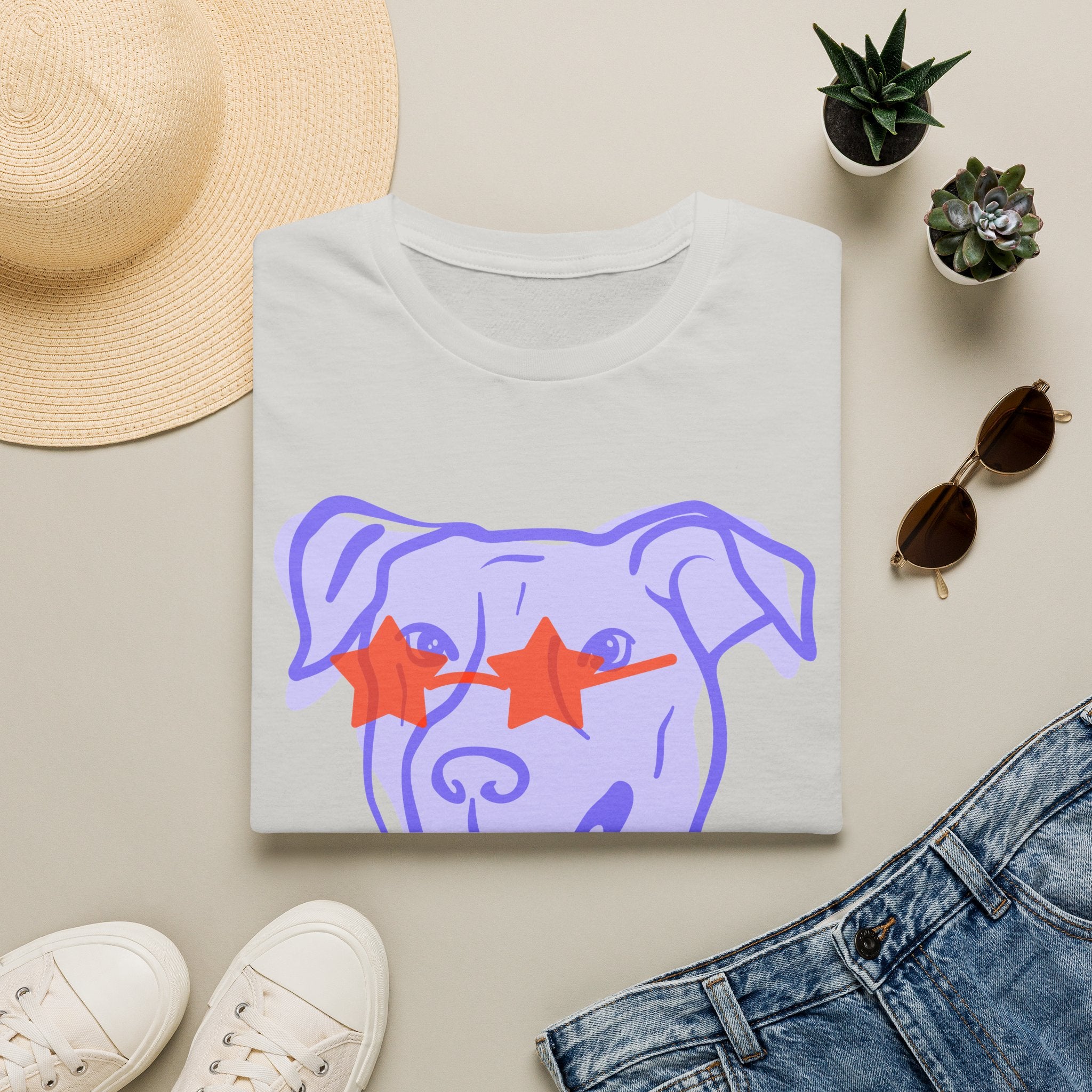 Star-Eyed Dog T-Shirt — Cute Purple Pup with Red Star Sunglasses Tee