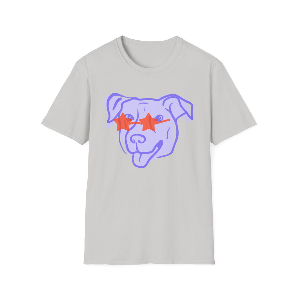 Star-Eyed Dog T-Shirt — Cute Purple Pup with Red Star Sunglasses Tee