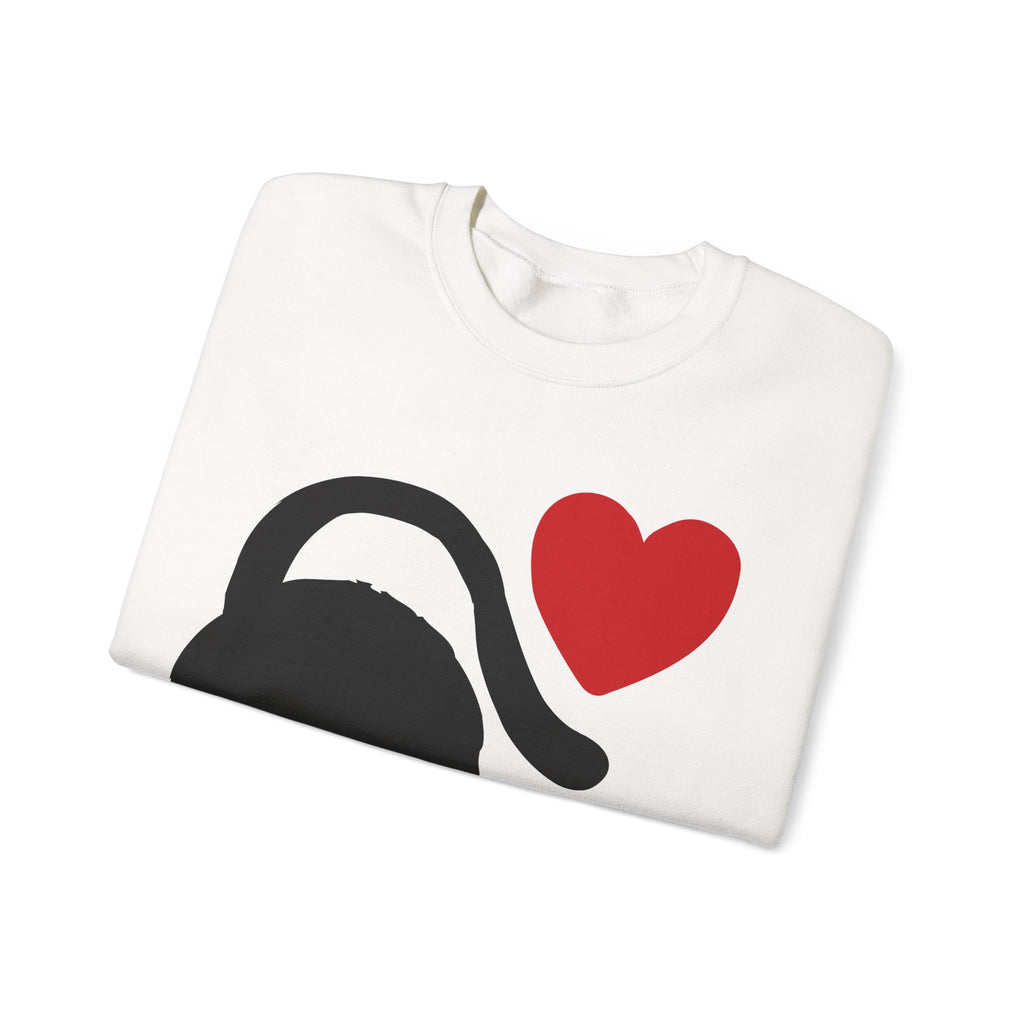 Cat Lover Sweatshirt — Black Cat with Heart Graphic