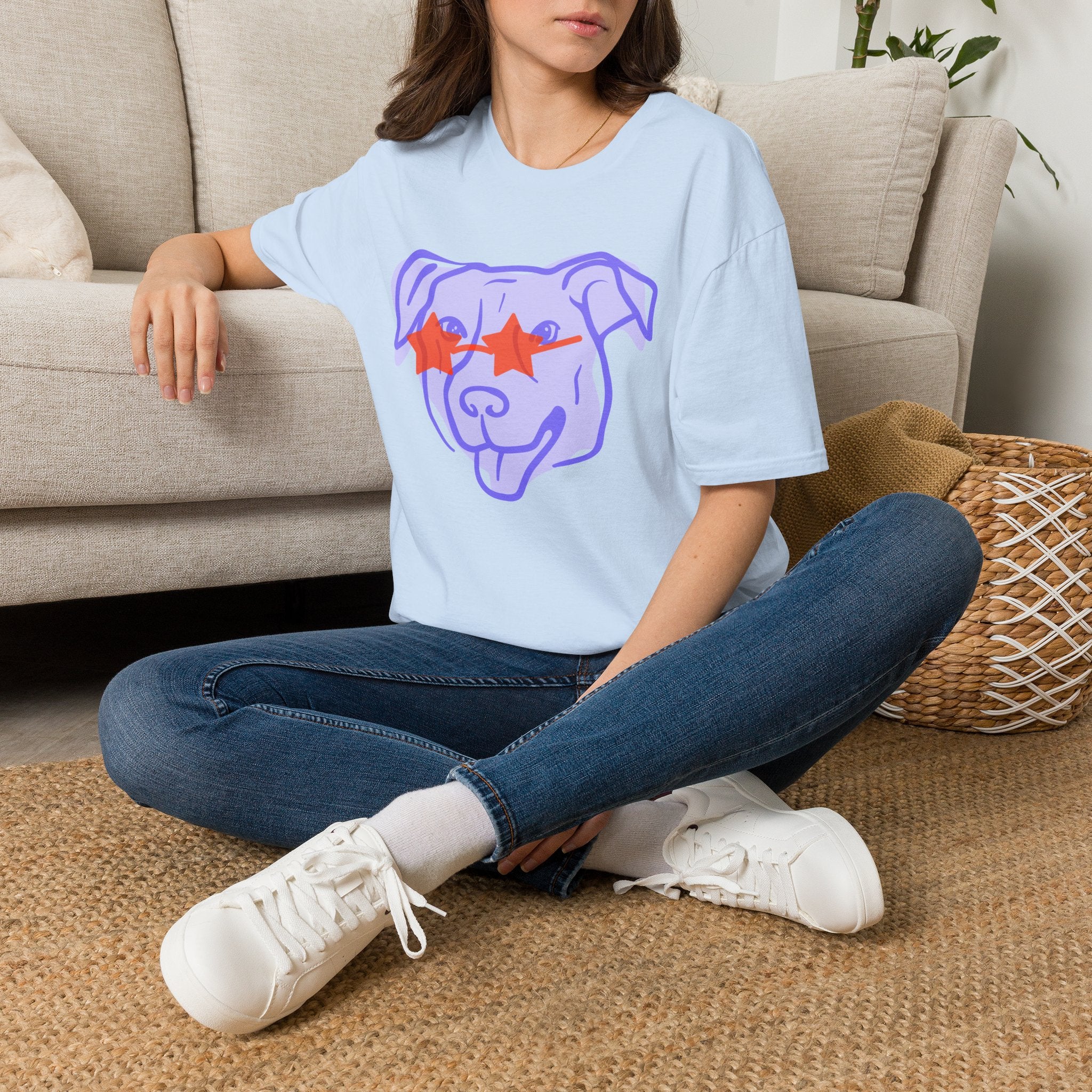 Star-Eyed Dog T-Shirt — Cute Purple Pup with Red Star Sunglasses Tee