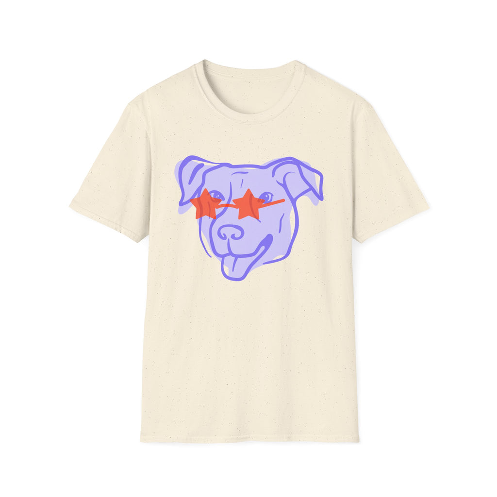 Star-Eyed Dog T-Shirt — Cute Purple Pup with Red Star Sunglasses Tee