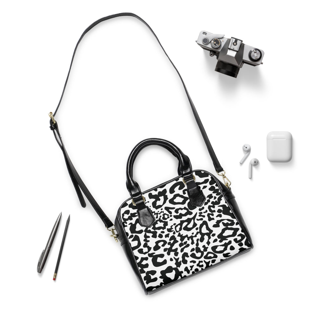 Black & White Leopard Shoulder Handbag — Chic Animal Print Quality Purse