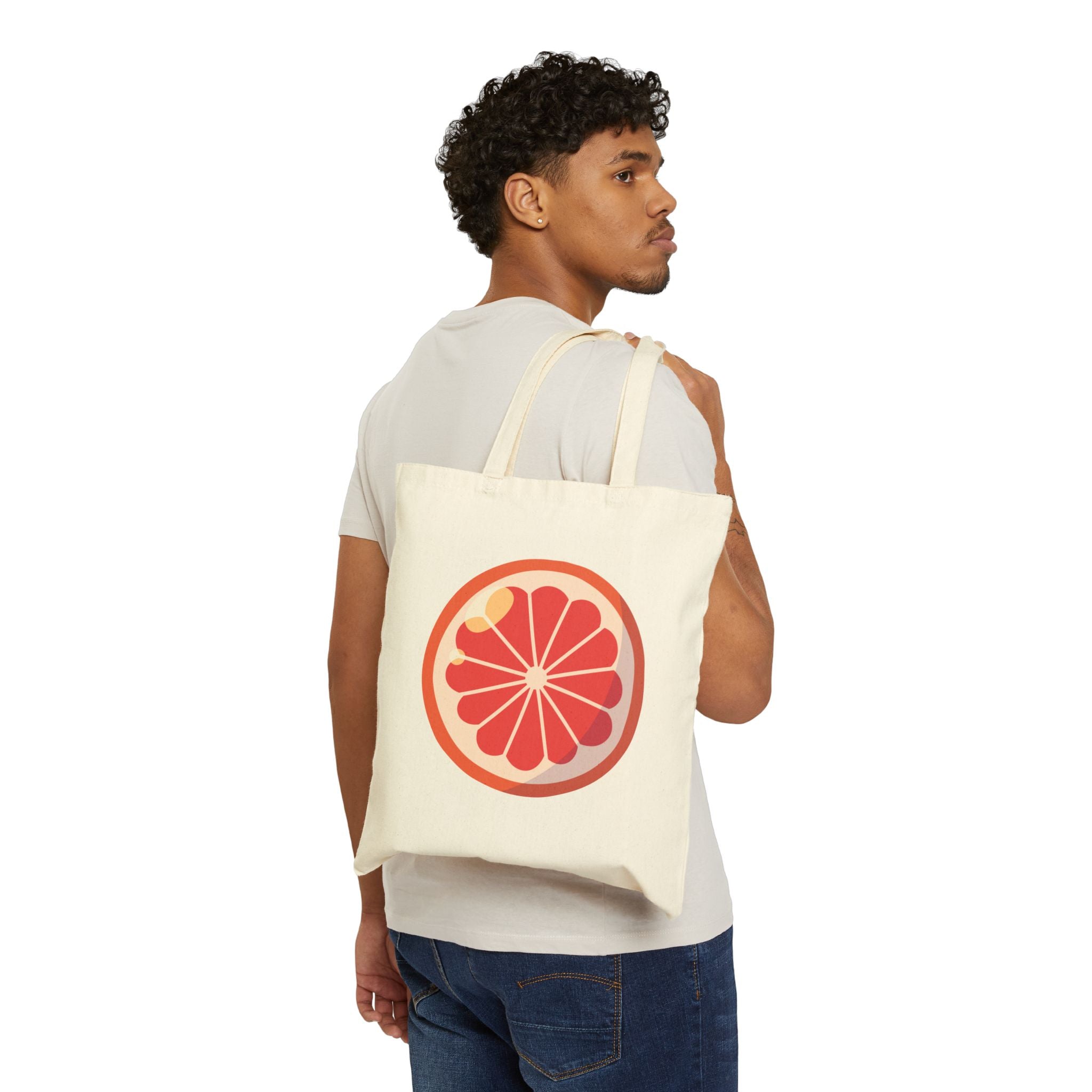 Fruit Slice Tote Bag — Grapefruit & Kiwi Cotton Canvas Grocery Tote