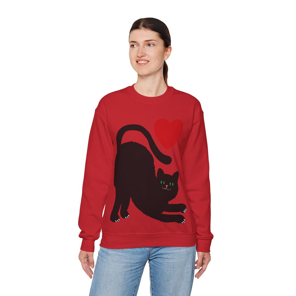 Cat Lover Sweatshirt — Black Cat with Heart Graphic