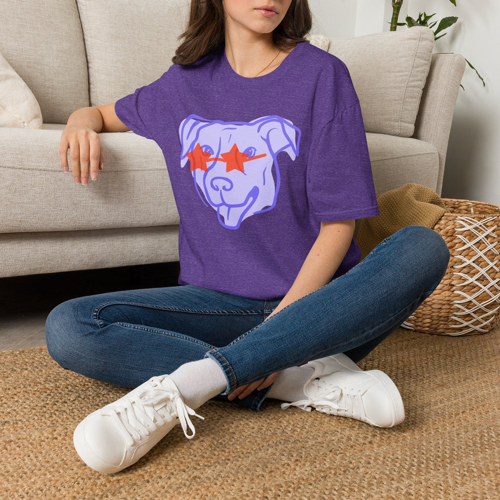 Star-Eyed Dog T-Shirt — Cute Purple Pup with Red Star Sunglasses Tee