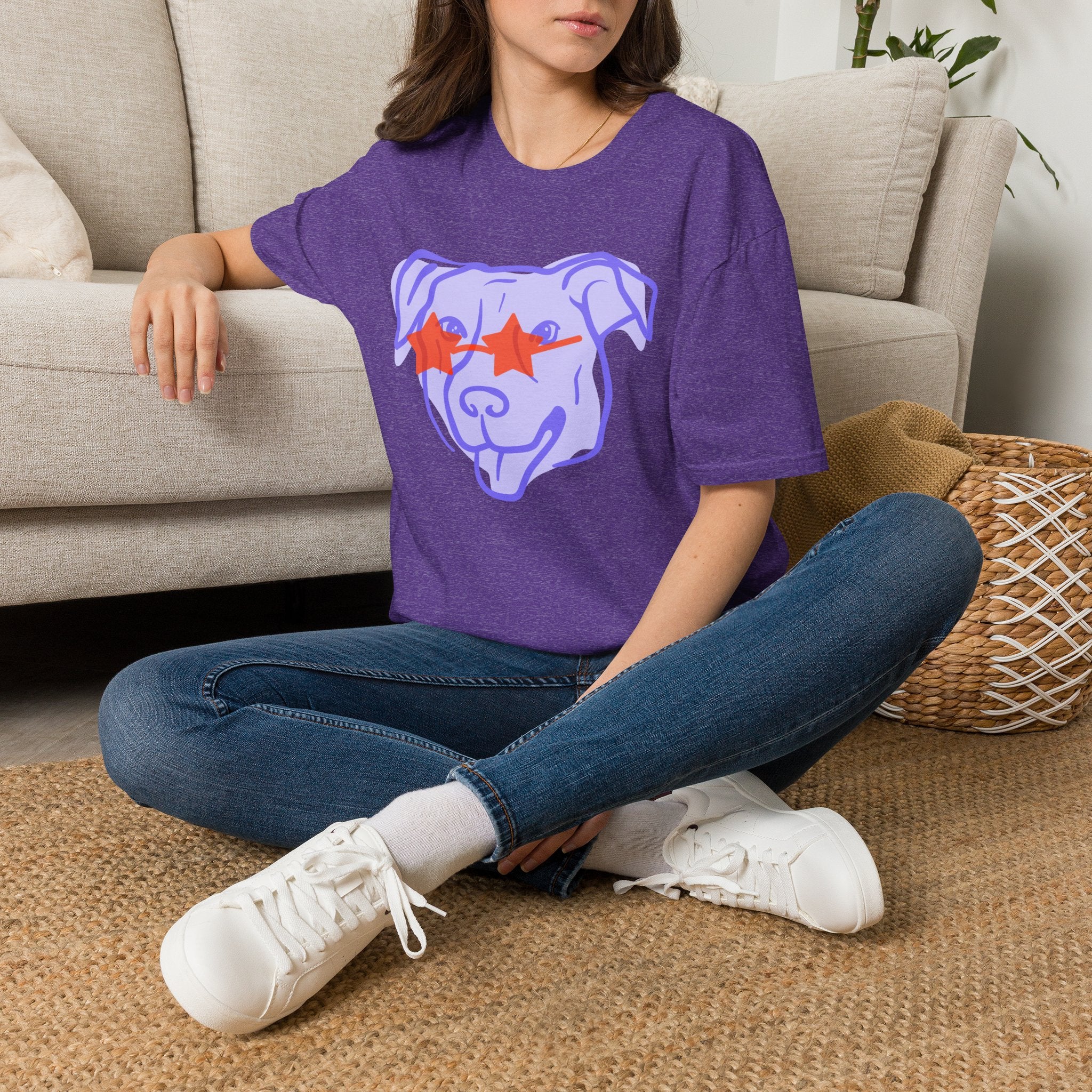 Star-Eyed Dog T-Shirt — Cute Purple Pup with Red Star Sunglasses Tee