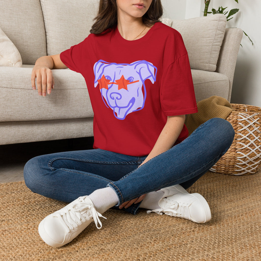 Star-Eyed Dog T-Shirt — Cute Purple Pup with Red Star Sunglasses Tee