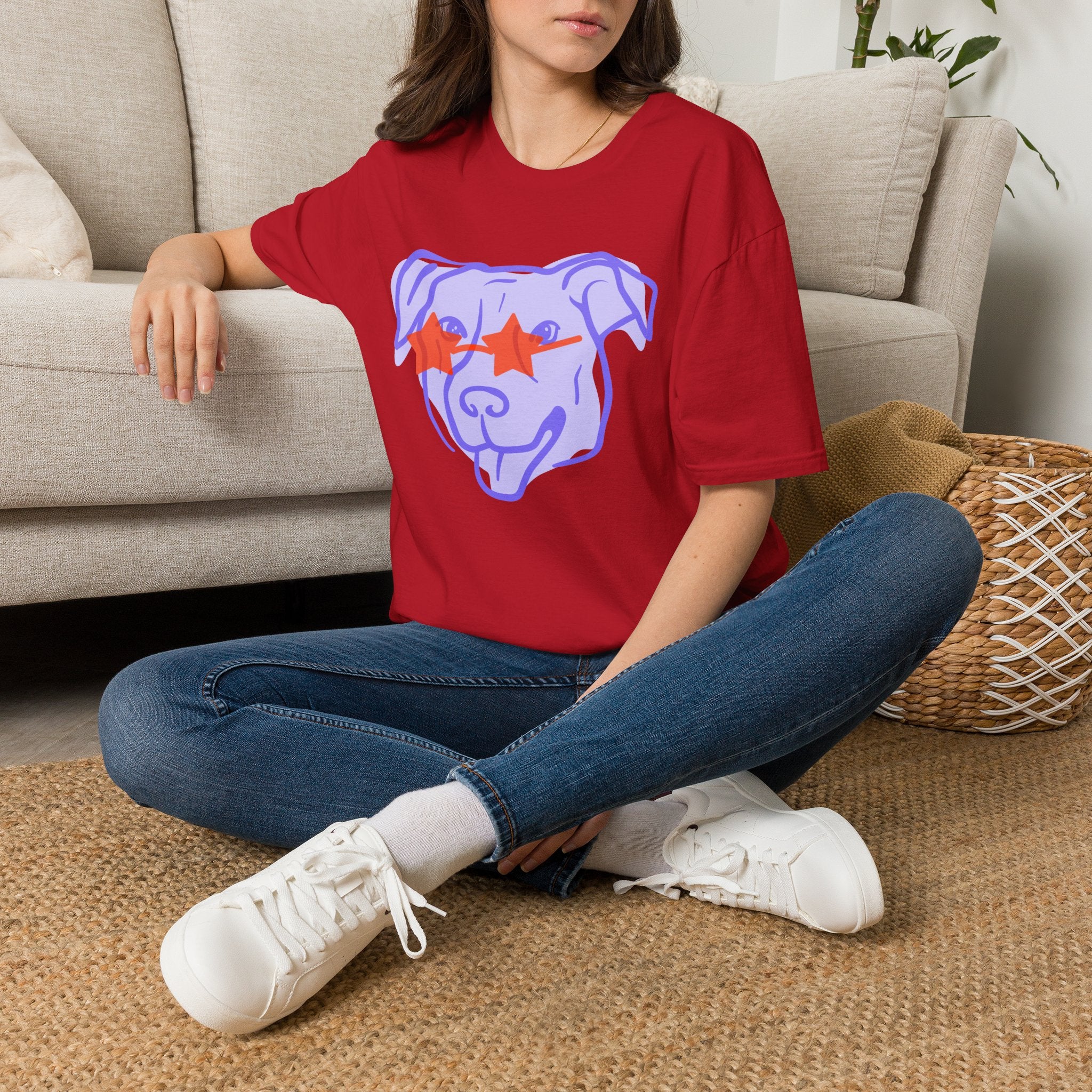 Star-Eyed Dog T-Shirt — Cute Purple Pup with Red Star Sunglasses Tee
