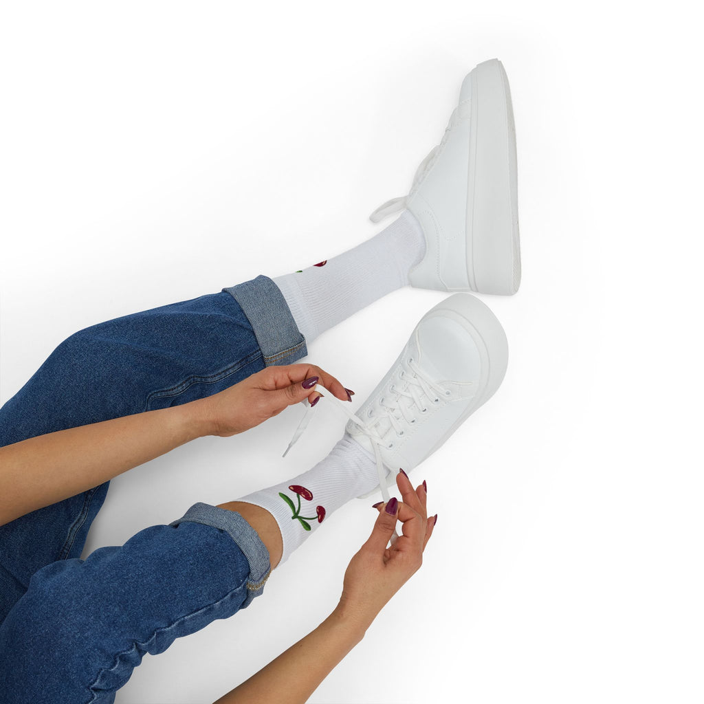 Cherry Pattern Socks — Cute Fruit Crew Socks for Women & Men