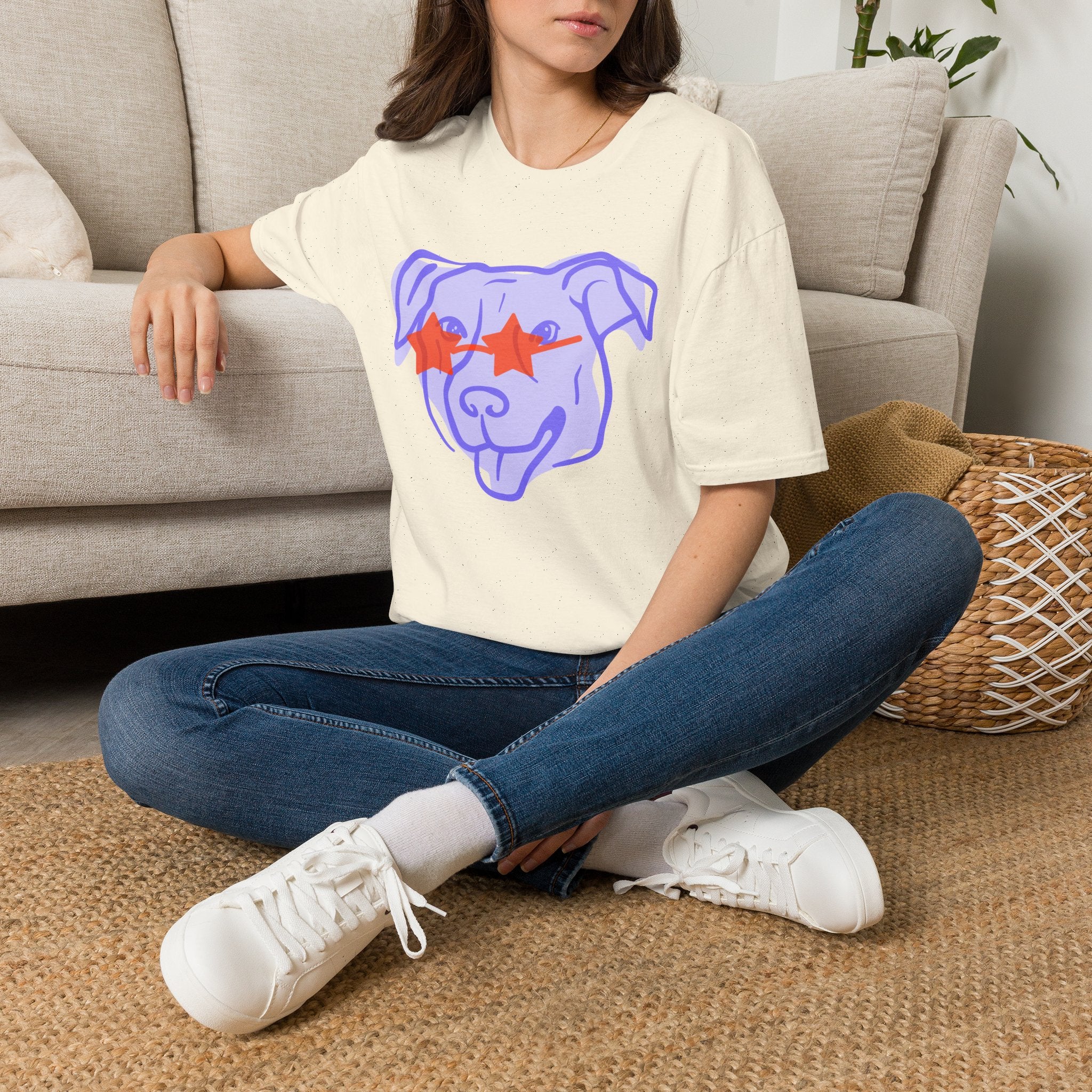 Star-Eyed Dog T-Shirt — Cute Purple Pup with Red Star Sunglasses Tee