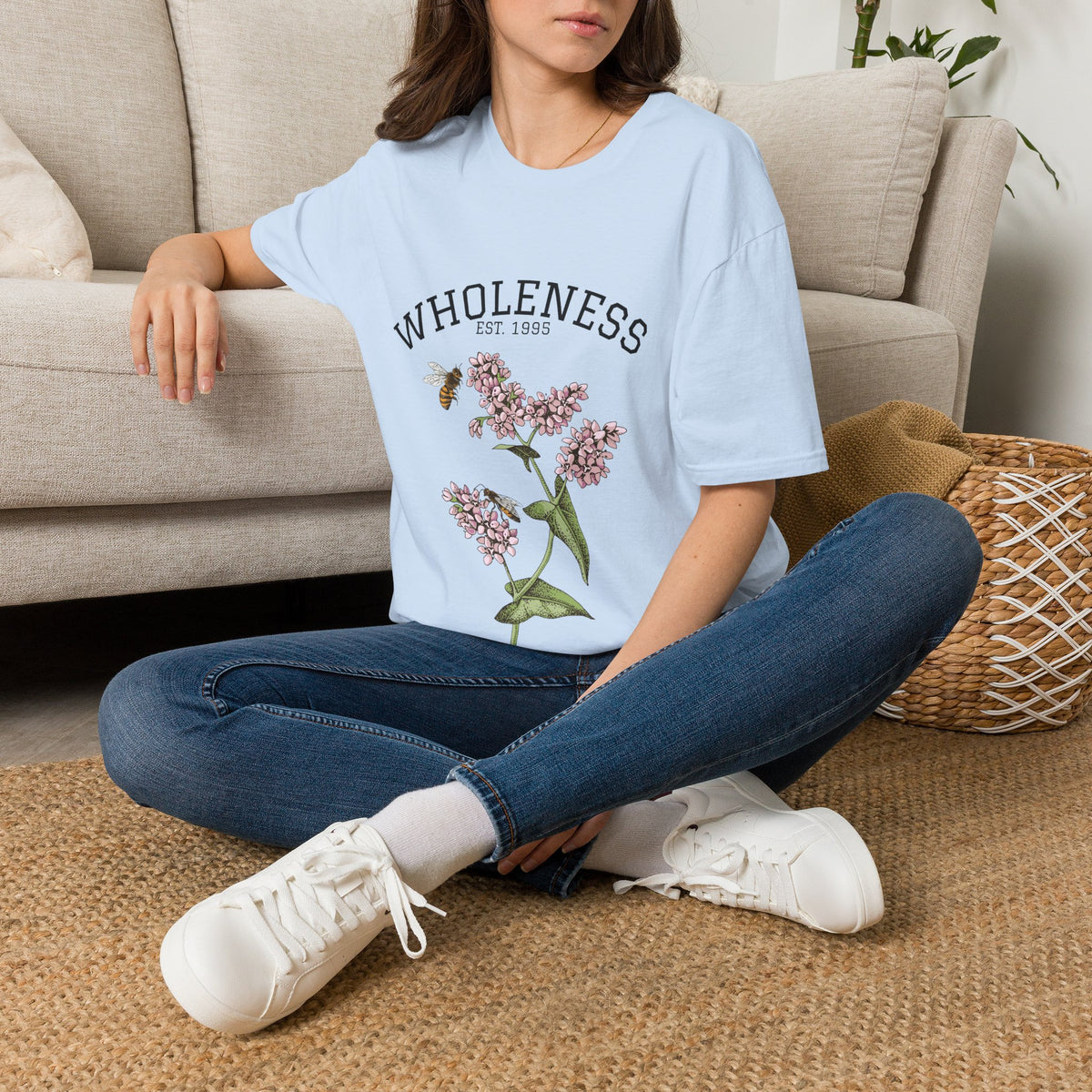 Wholeness Floral T‑Shirt — Vintage Lilac Botanical Design