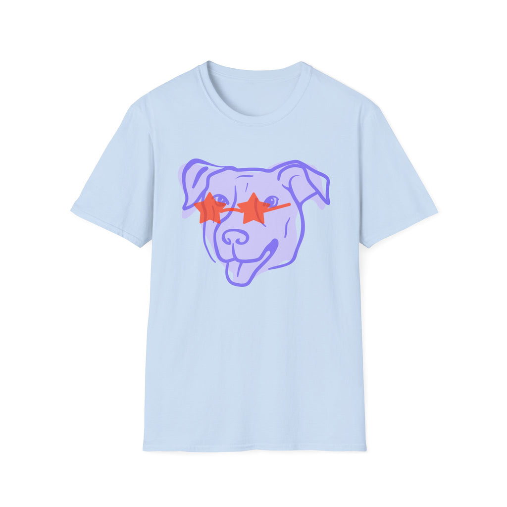 Star-Eyed Dog T-Shirt — Cute Purple Pup with Red Star Sunglasses Tee