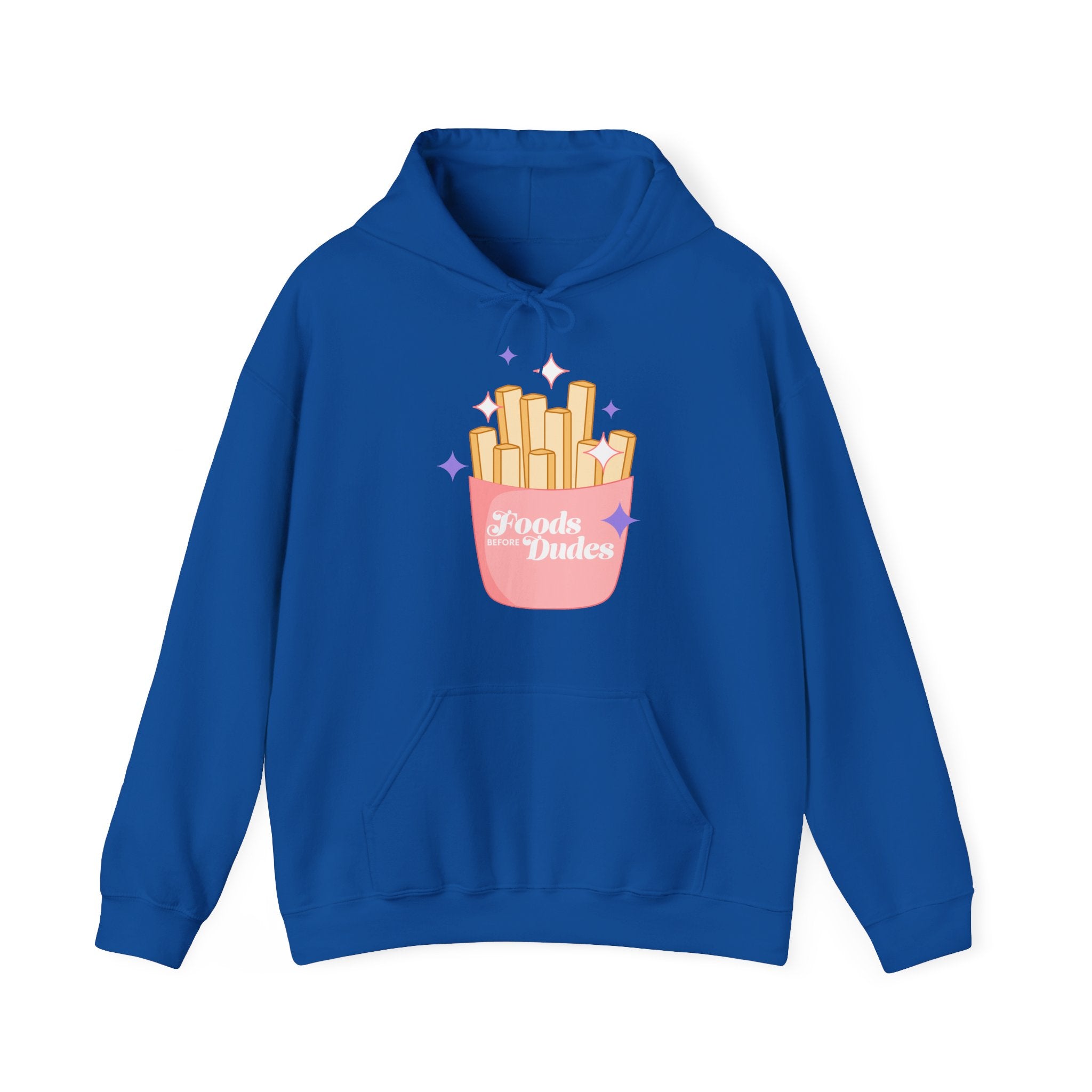 Foods Before Dudes Funny Hoodie — Cute Pink French Fry Graphic Pullover