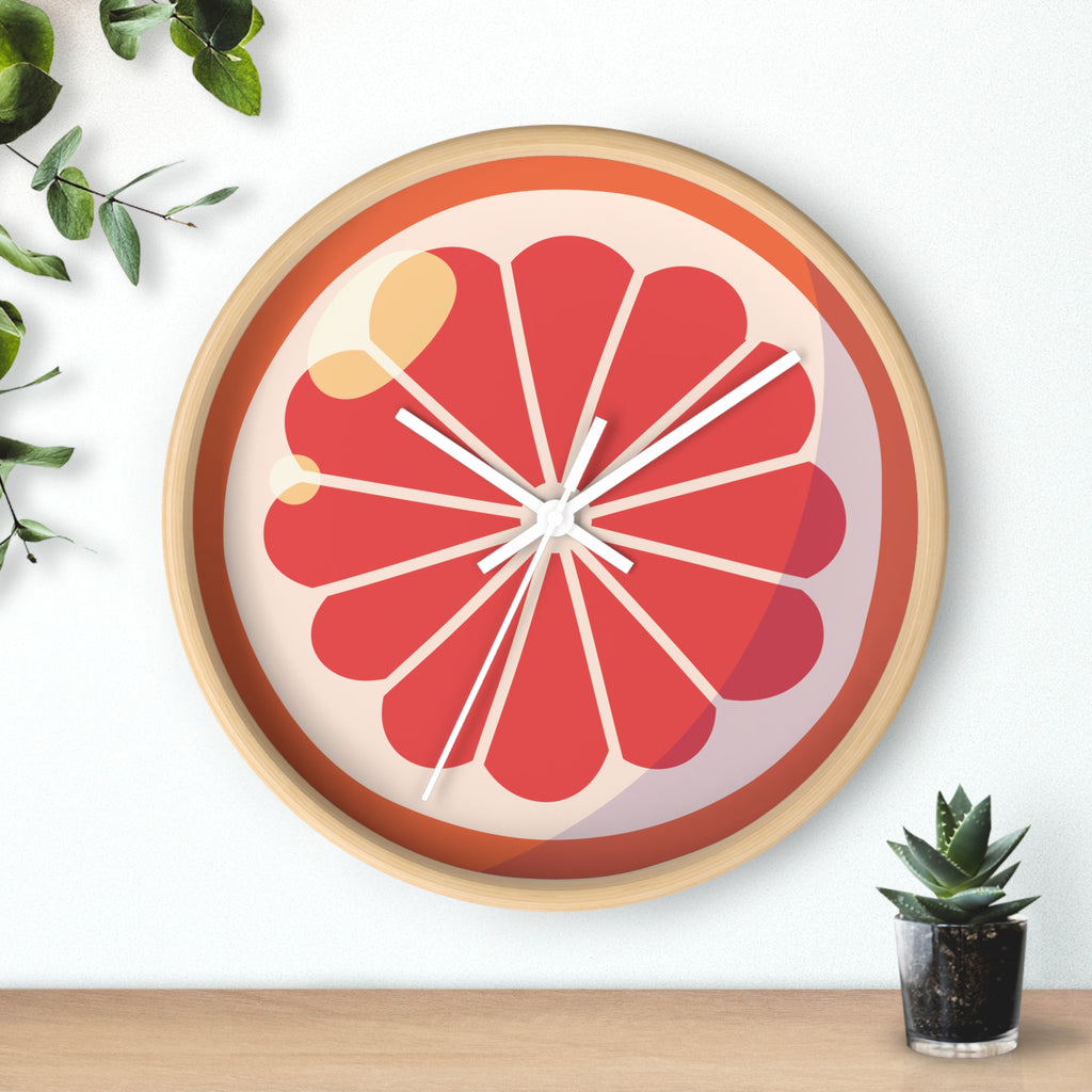 Citrus Slice Wall Clock — Retro Pink Grapefruit Kitchen Clock