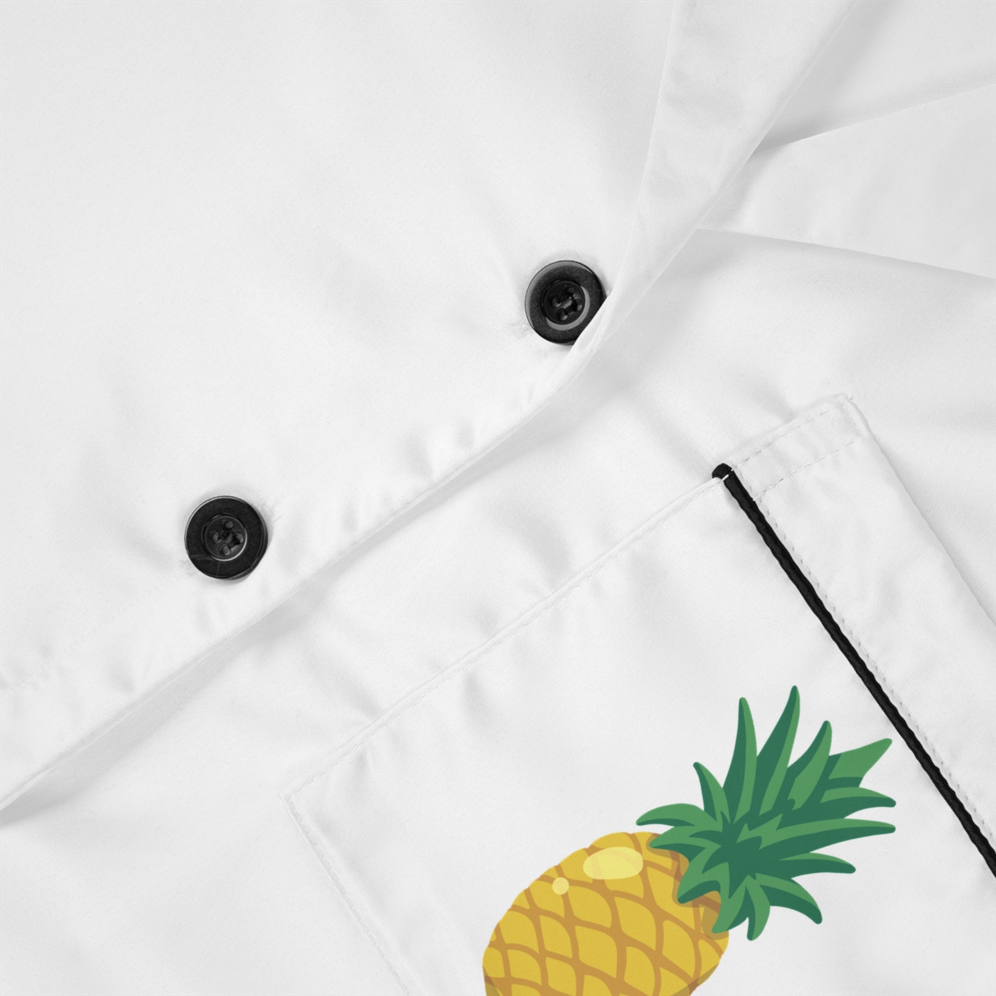 White Satin Women's Pajama Set with Pineapple Pocket Embroidery