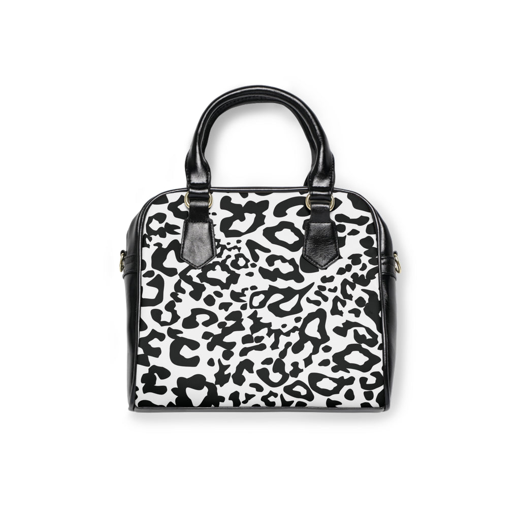 Black & White Leopard Shoulder Handbag — Chic Animal Print Quality Purse
