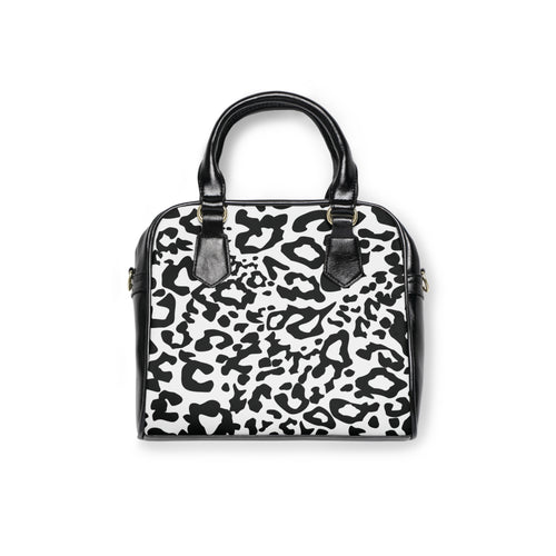 Black & White Leopard Shoulder Handbag — Chic Animal Print Quality Purse