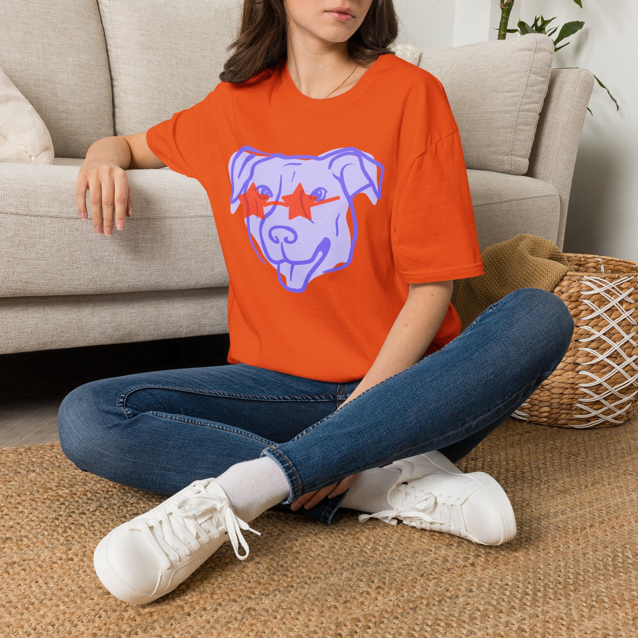 Star-Eyed Dog T-Shirt — Cute Purple Pup with Red Star Sunglasses Tee