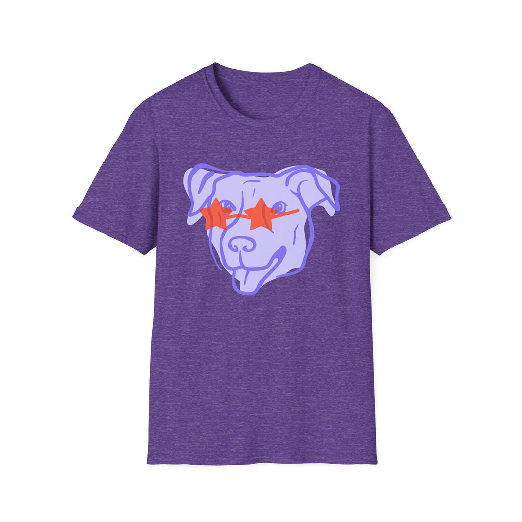 Star-Eyed Dog T-Shirt — Cute Purple Pup with Red Star Sunglasses Tee