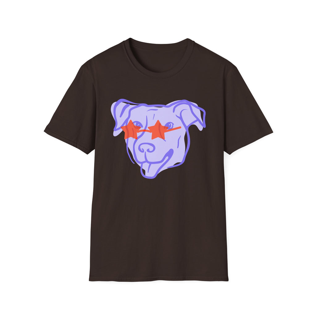 Star-Eyed Dog T-Shirt — Cute Purple Pup with Red Star Sunglasses Tee