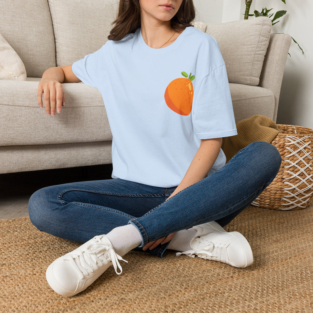 Orange Pocket Tee — Cute Minimalist Citrus Graphic T-Shirt