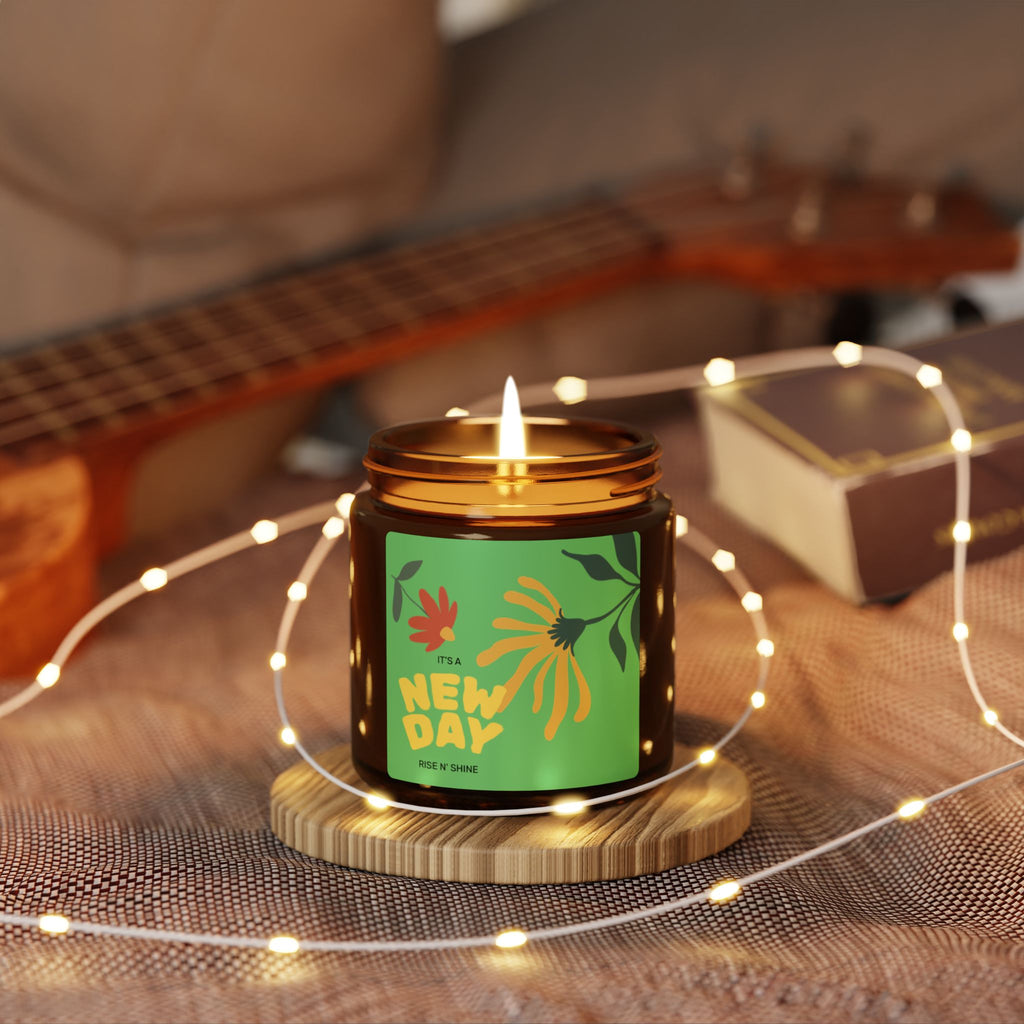 New Day Scented Soy Candle — Amber Jar, Uplifting Floral Aromatherapy