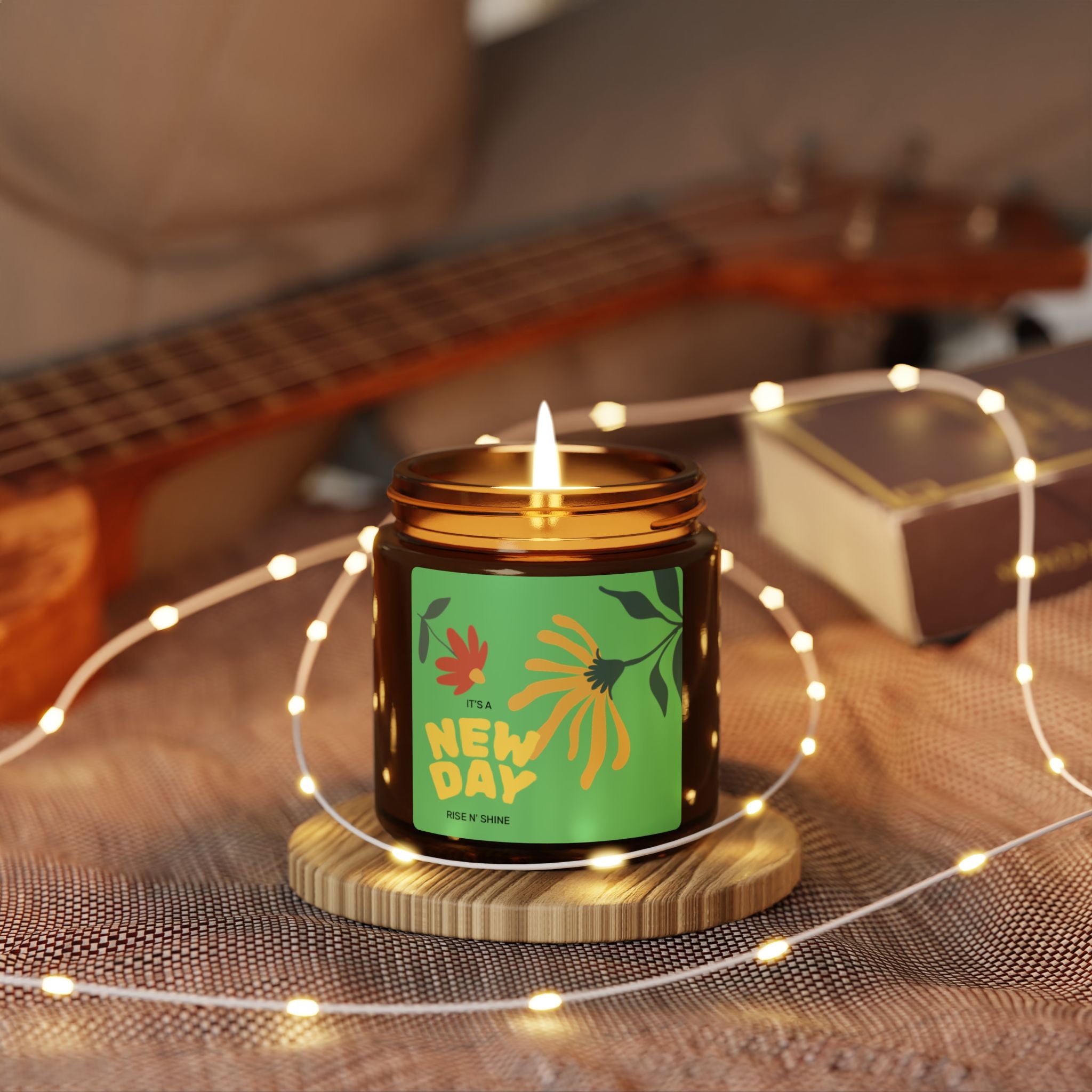 New Day Scented Soy Candle — Amber Jar, Uplifting Floral Aromatherapy