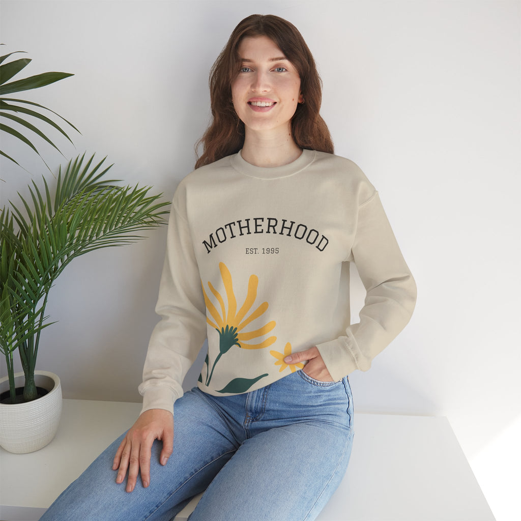 Motherhood Floral Crewneck Sweatshirt — 'Motherhood Est. 1985' Cozy Mom Gift
