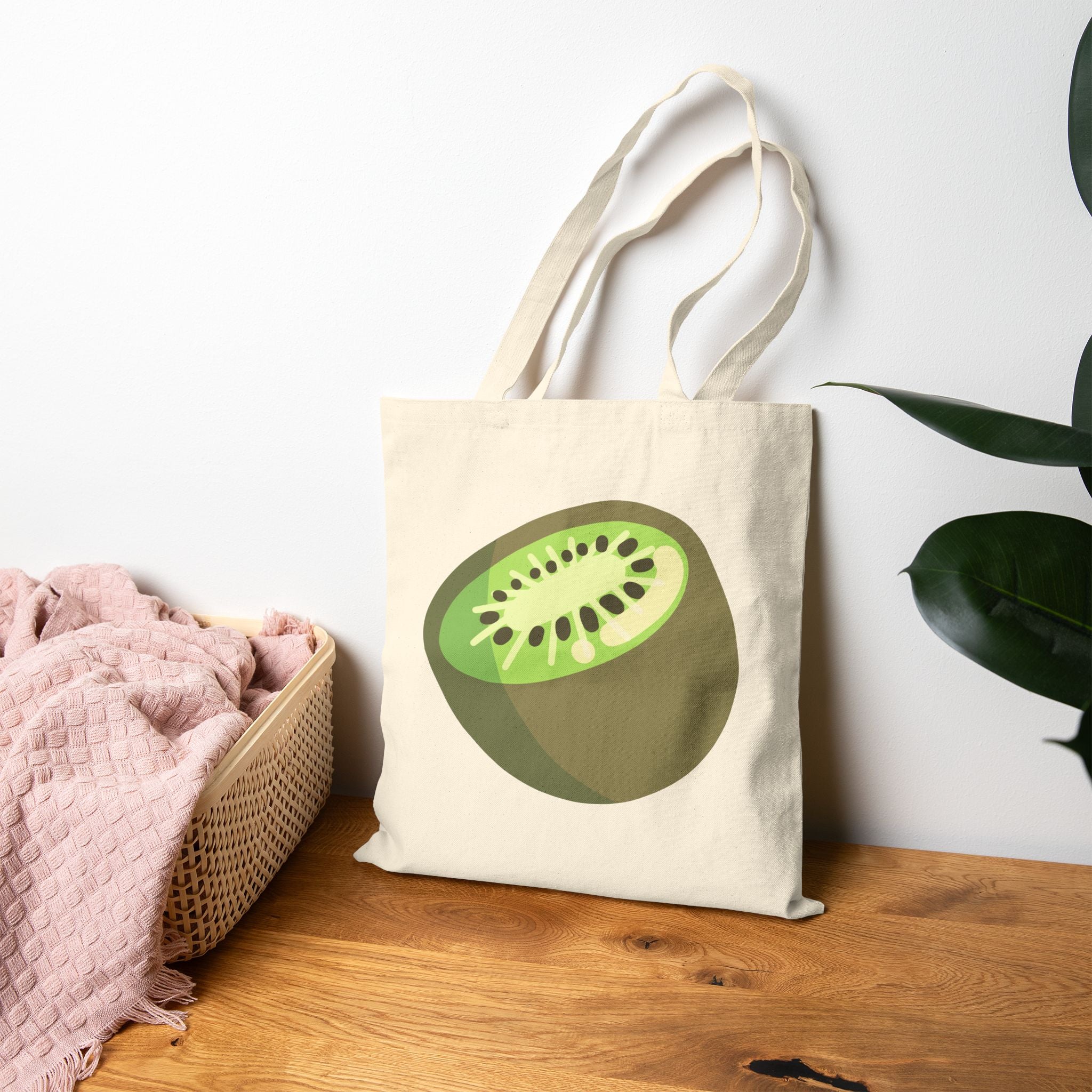 Fruit Slice Tote Bag — Grapefruit & Kiwi Cotton Canvas Grocery Tote