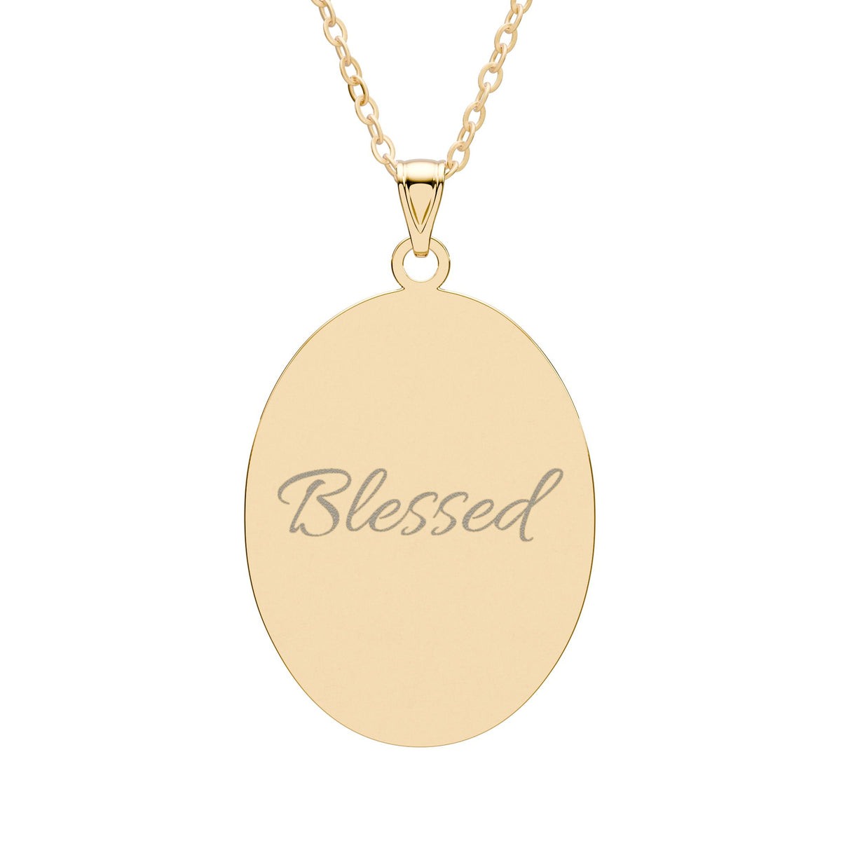 Blessed Oval Pendant Necklace — Inspirational Engraved Jewelry