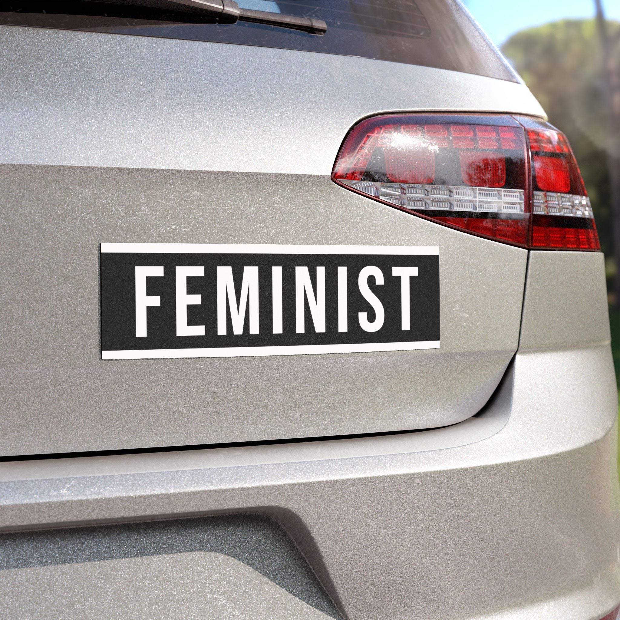 Feminist Car Magnet — Bold Black & White Bumper Sticker-Style Magnet