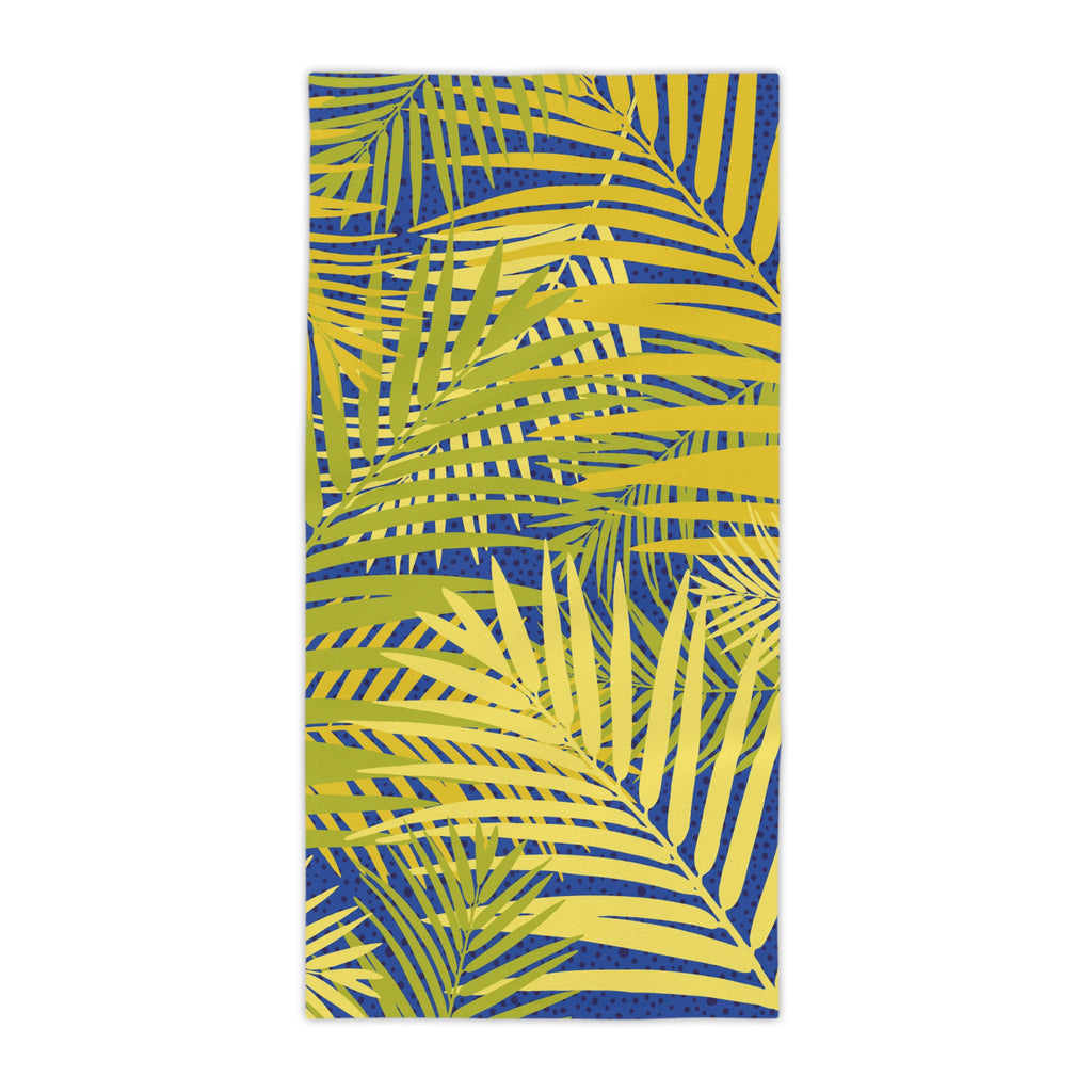 Tropical Palm Beach Towel — Vibrant Yellow & Blue Leaf Print