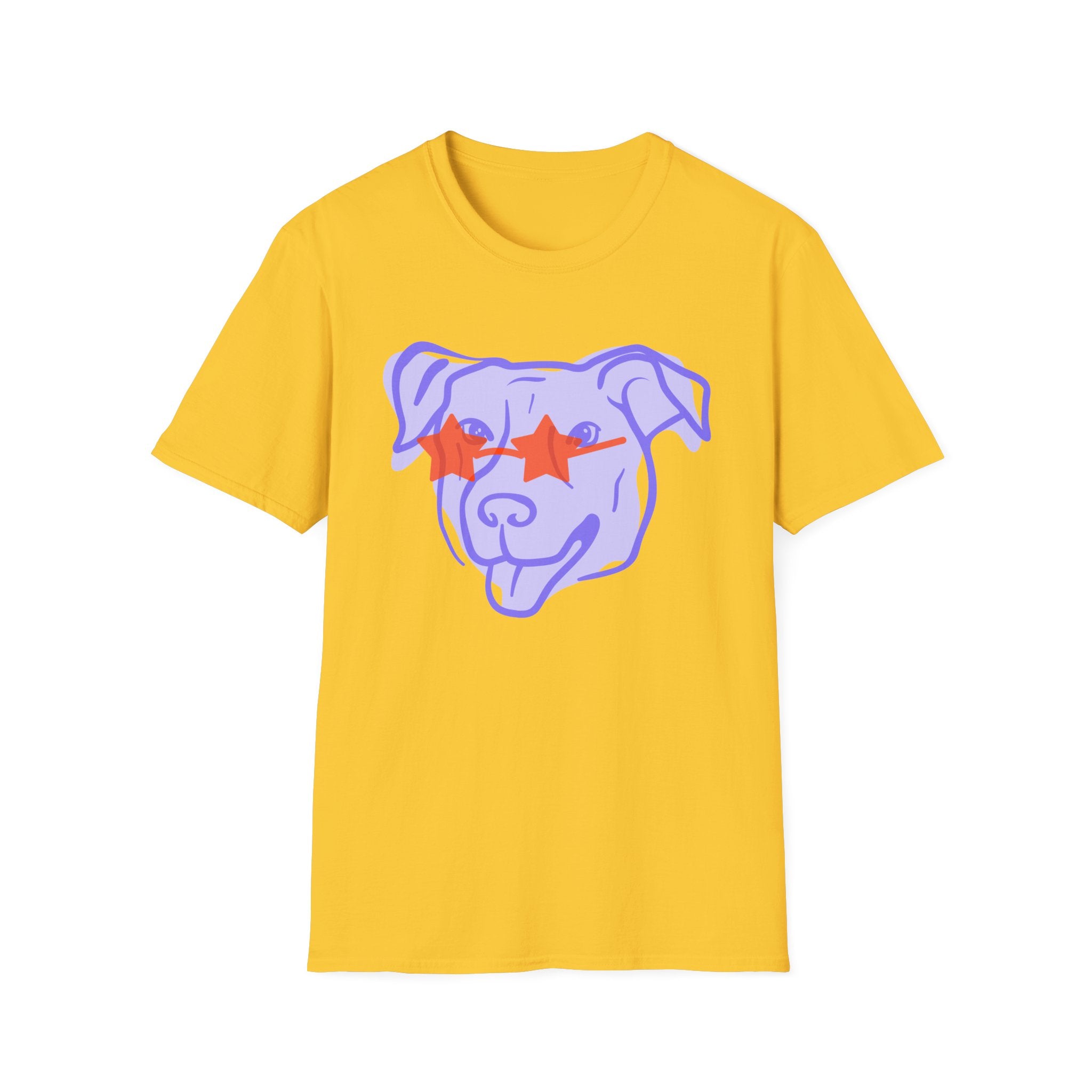 Star-Eyed Dog T-Shirt — Cute Purple Pup with Red Star Sunglasses Tee