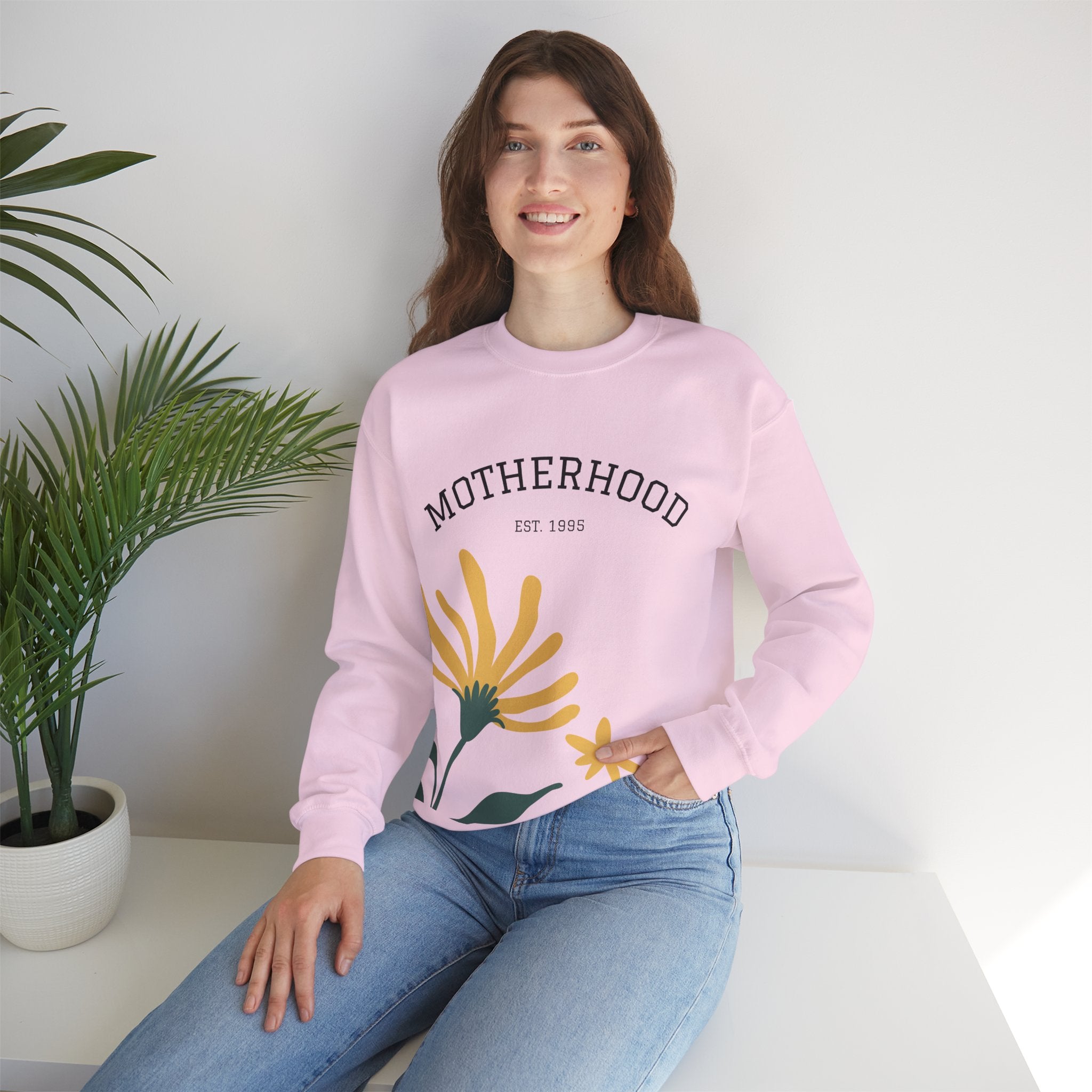 Motherhood Floral Crewneck Sweatshirt — 'Motherhood Est. 1985' Cozy Mom Gift