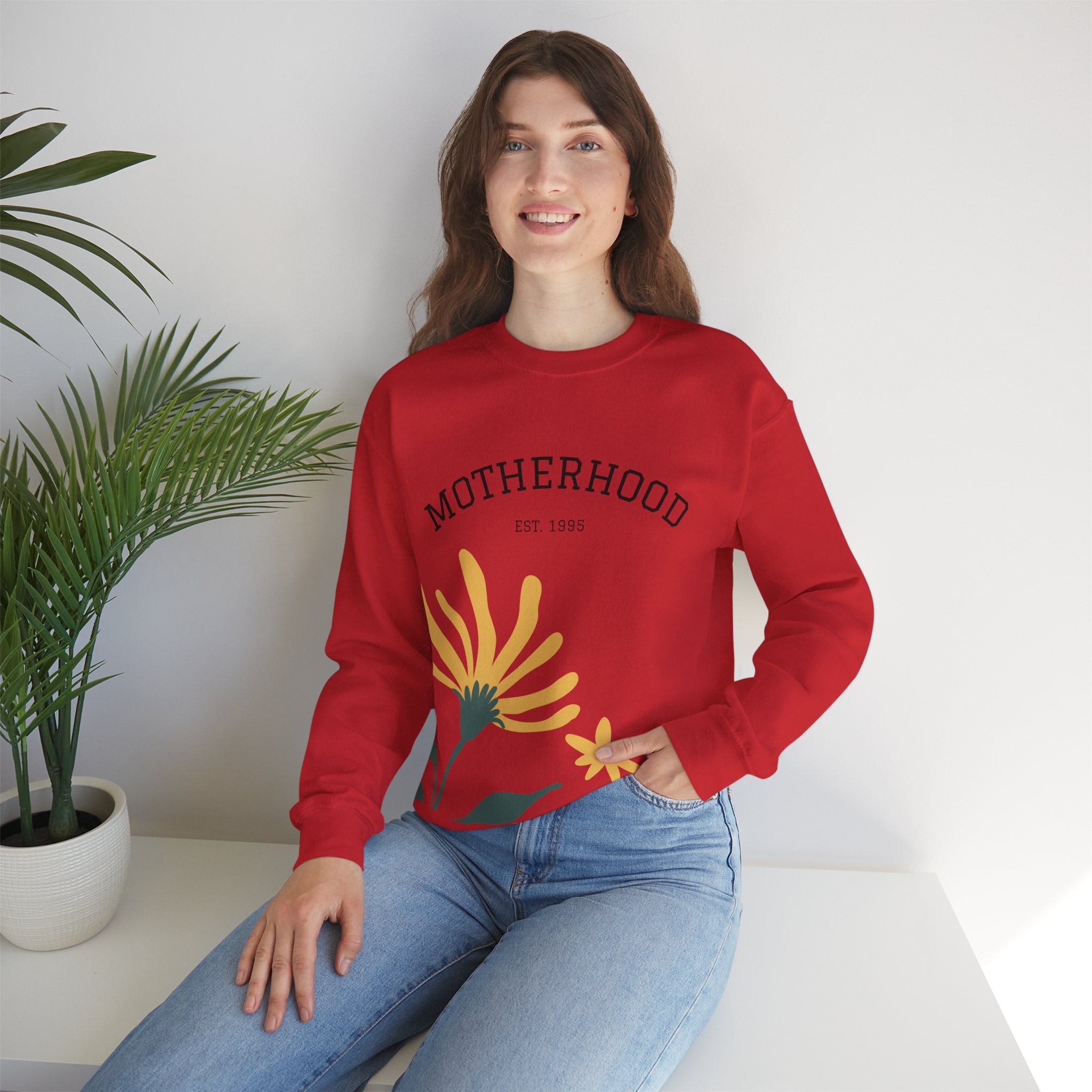 Motherhood Floral Crewneck Sweatshirt — 'Motherhood Est. 1985' Cozy Mom Gift